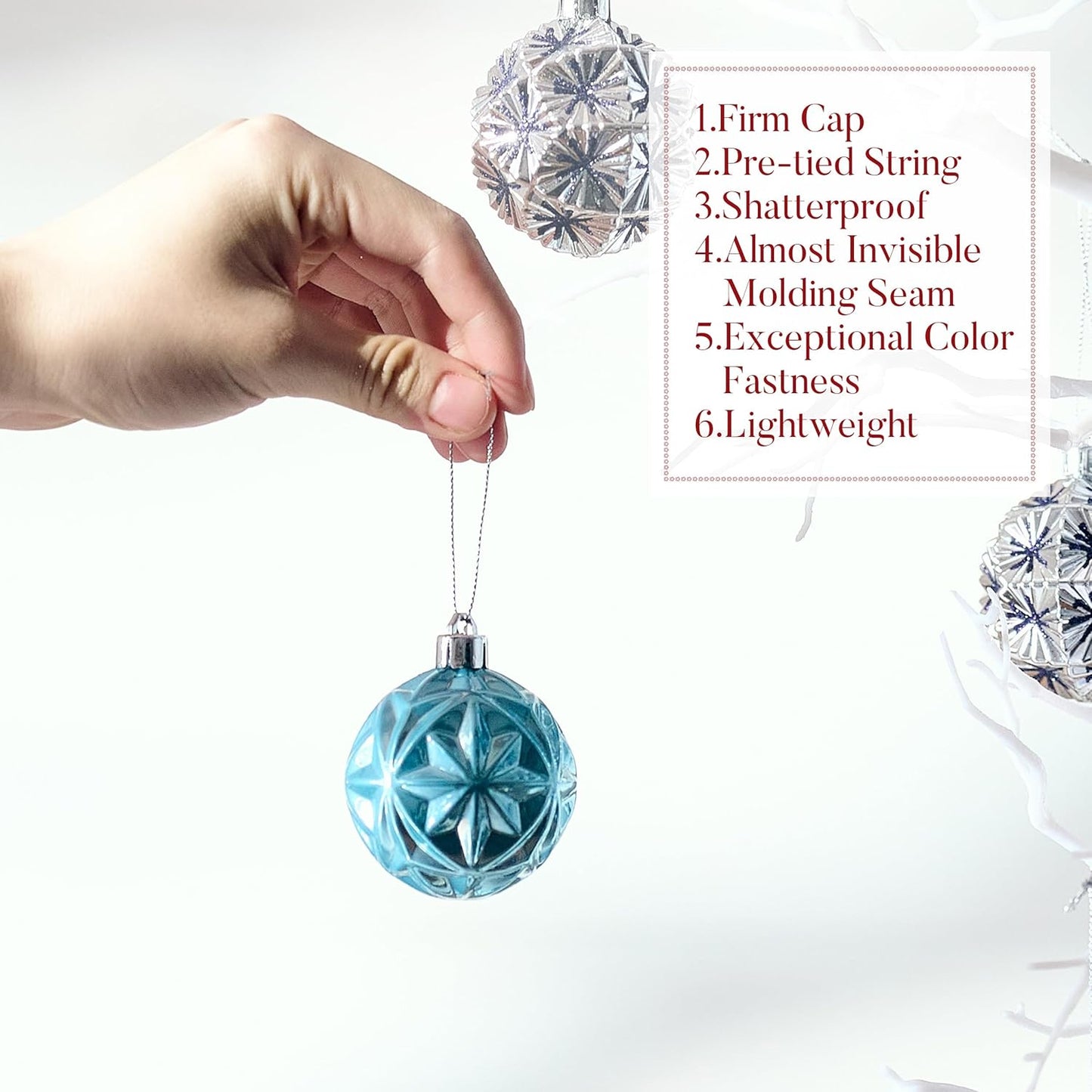 Valery Madelyn Ornaments for Christmas Trees, 16ct 2.36 Inches Navy Blue and Silver Shatterproof Christmas Tree Decorations, Luxury Hanging Ball Ornaments for Xmas Holiday Party Decor