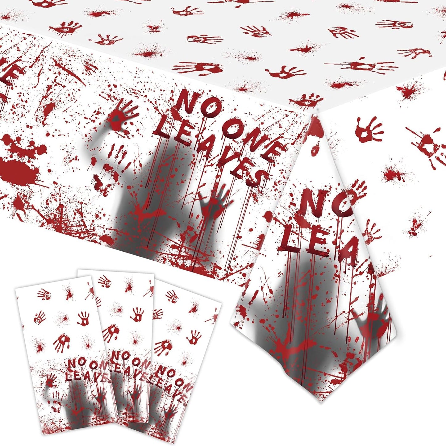 Halloween Tablecloth, 3-Pack 54"x 108" Rectangle Halloween Table Covers, Bloody Handprint Tablecloth for Tables Decoration, Plastic Haunted Tablecovers for Party Supplies Disposable Spooky Table Cloth