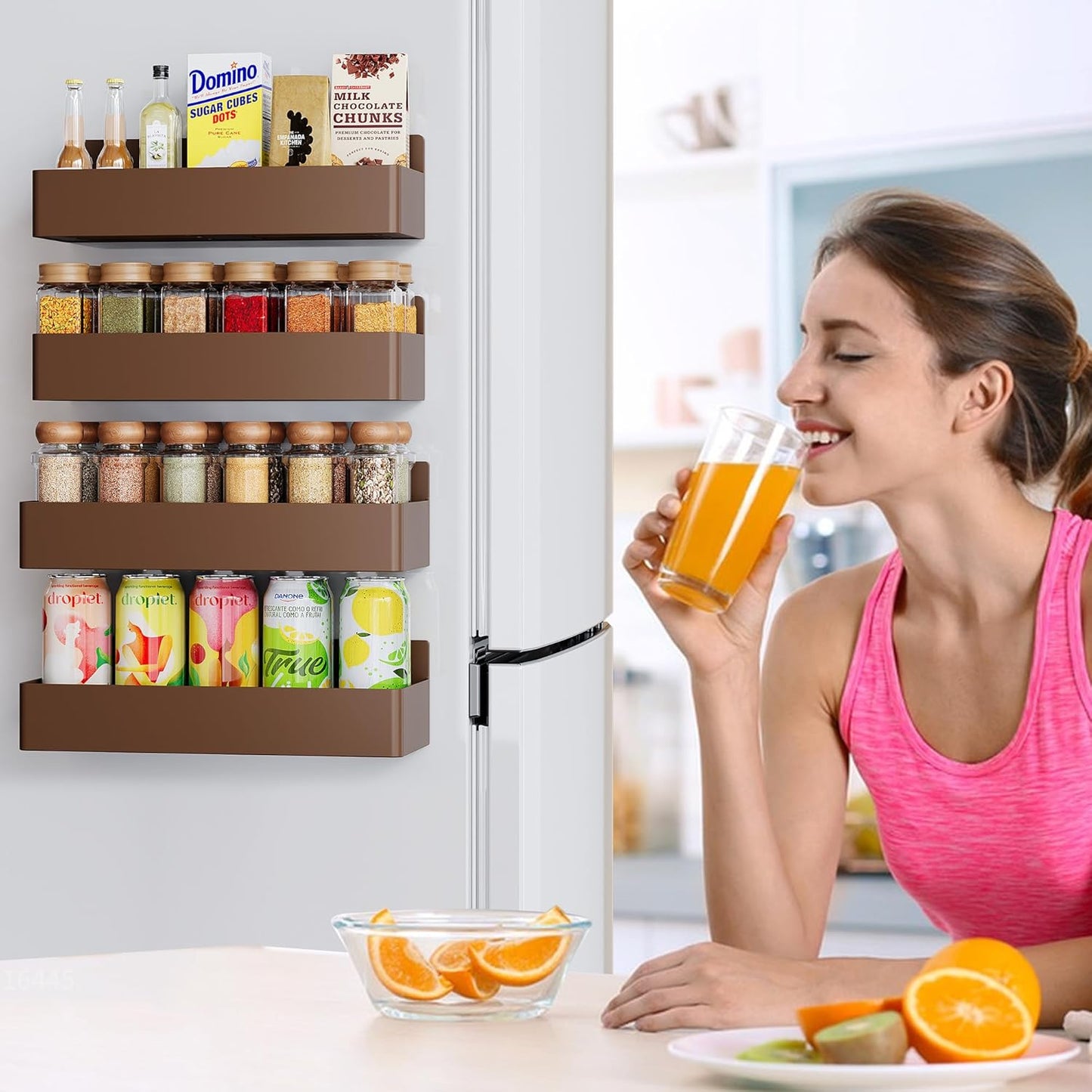Magnetic Spice Rack for Refrigerator, Kitchen Organizer and Storage Shelf, Brown(4 Pack)…