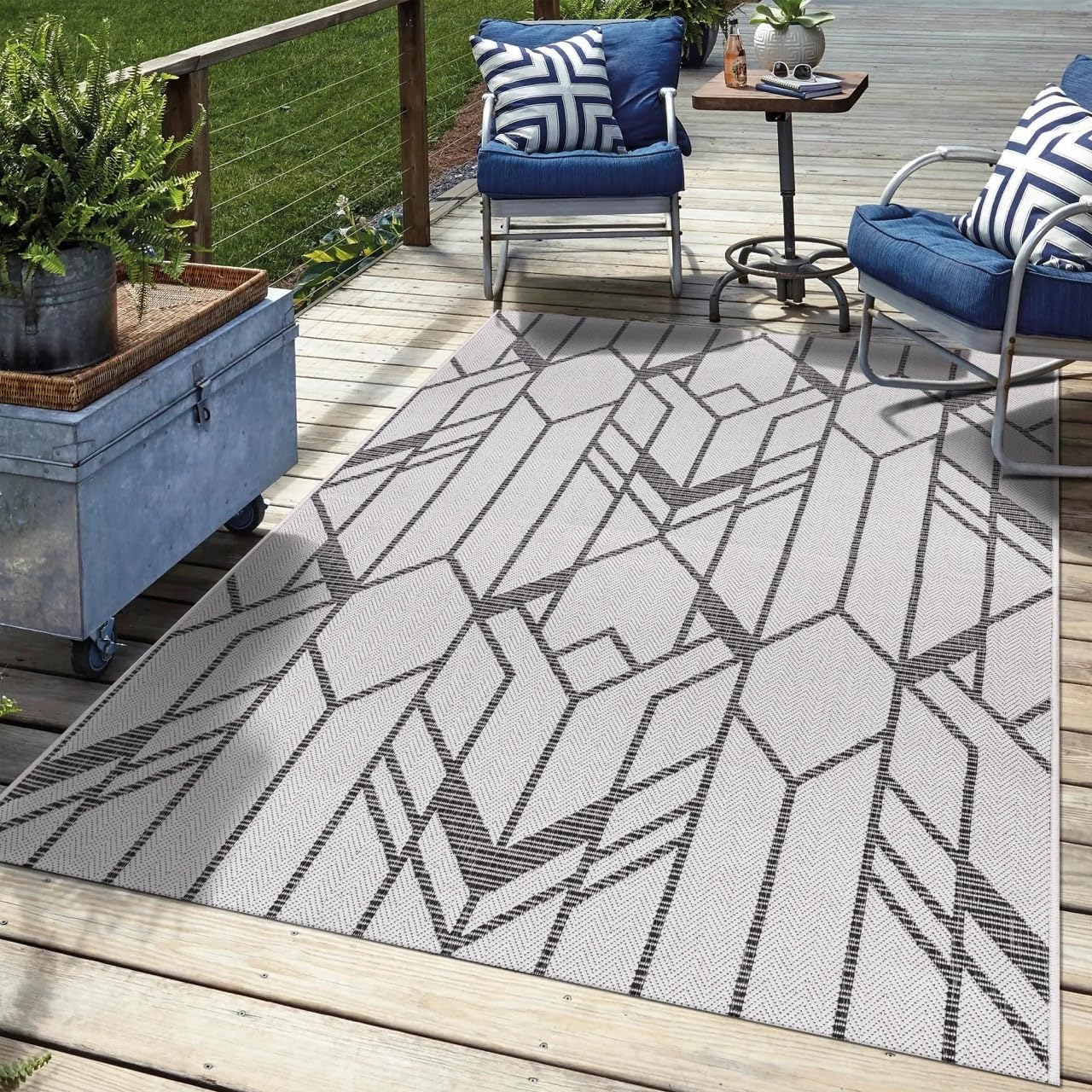 Keen Home Design Terrace Outdoor Area Rug - 4x6 Washable Indoor/Outdoor Rug for Patio, Kitchen, Balcony, Beach, Garden, Deck and Porch, Size: 3'10"x5'7"