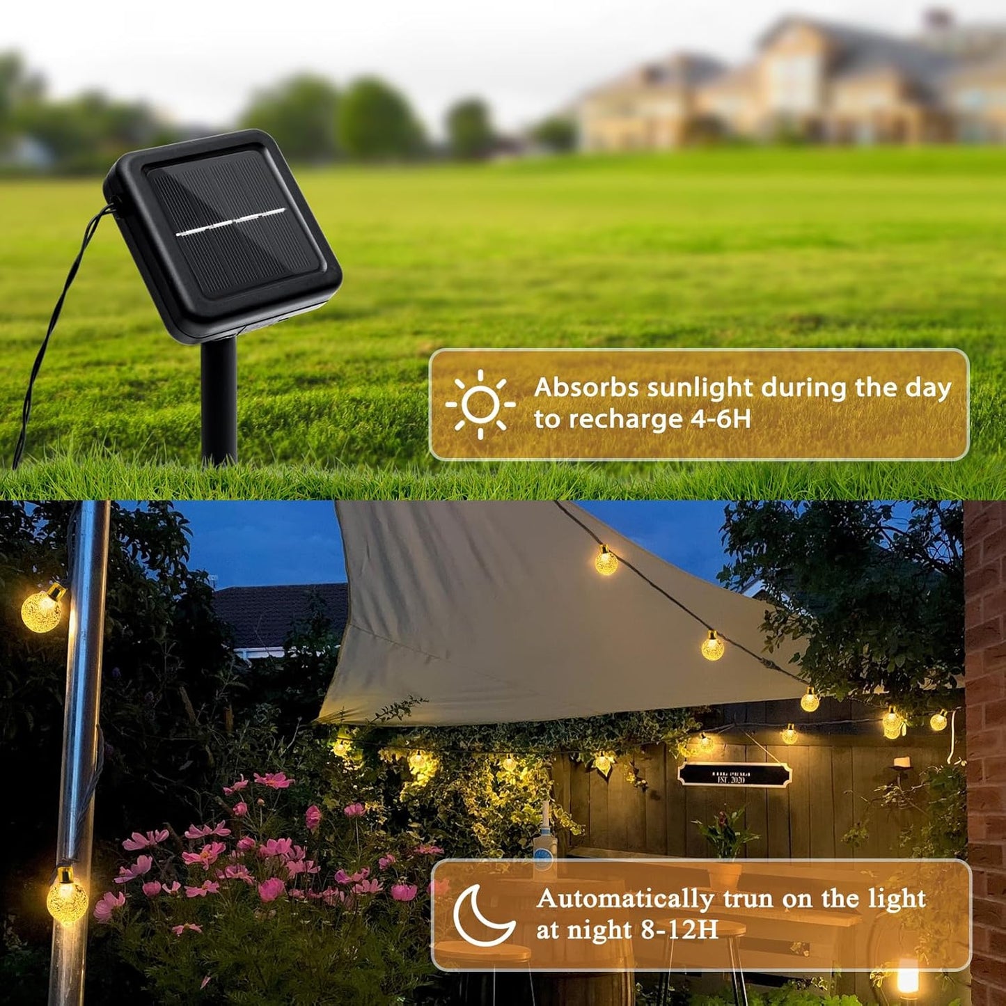 Outdoor Solar String Lights, 2x46FT 66LED 8Modes Crystal Solar Powered Christmas Fairy String Lights Waterproof for Outside Yard Fence Easter Holiday Party Garden Decor 2Pack(Warm White)