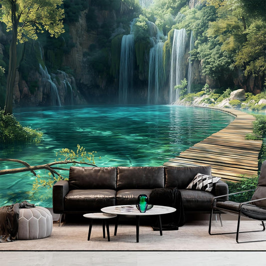 BSFHH Nature Tapestry Forest Tree Sea Cave Wall Hanging, Stream Through Rainforest Landscape Wall Art Tapestry for Bedroom Living room (Waterfall, 110" × 87", Unframed)