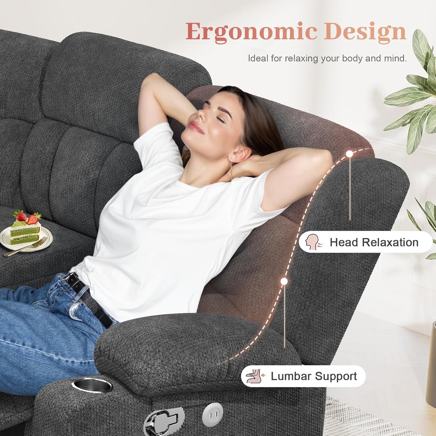 Recliner Sofa Set with 2+1 Pieces, Fabric Manual Pull Tab Reclining Loveseat with Storage Console, Single Recliner Chair for Living Room, RV, Grey