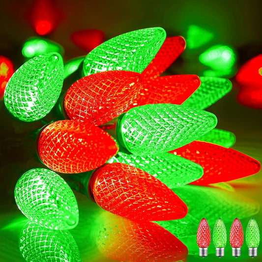 Minetom C9 Christmas String Lights, 100 Ft LED Commercial Outdoor Christmas Lights with 100 Red and Green C9 Bulbs, Waterproof Connectable UL Certified for Indoor Roofline Backyard Xmas Decor