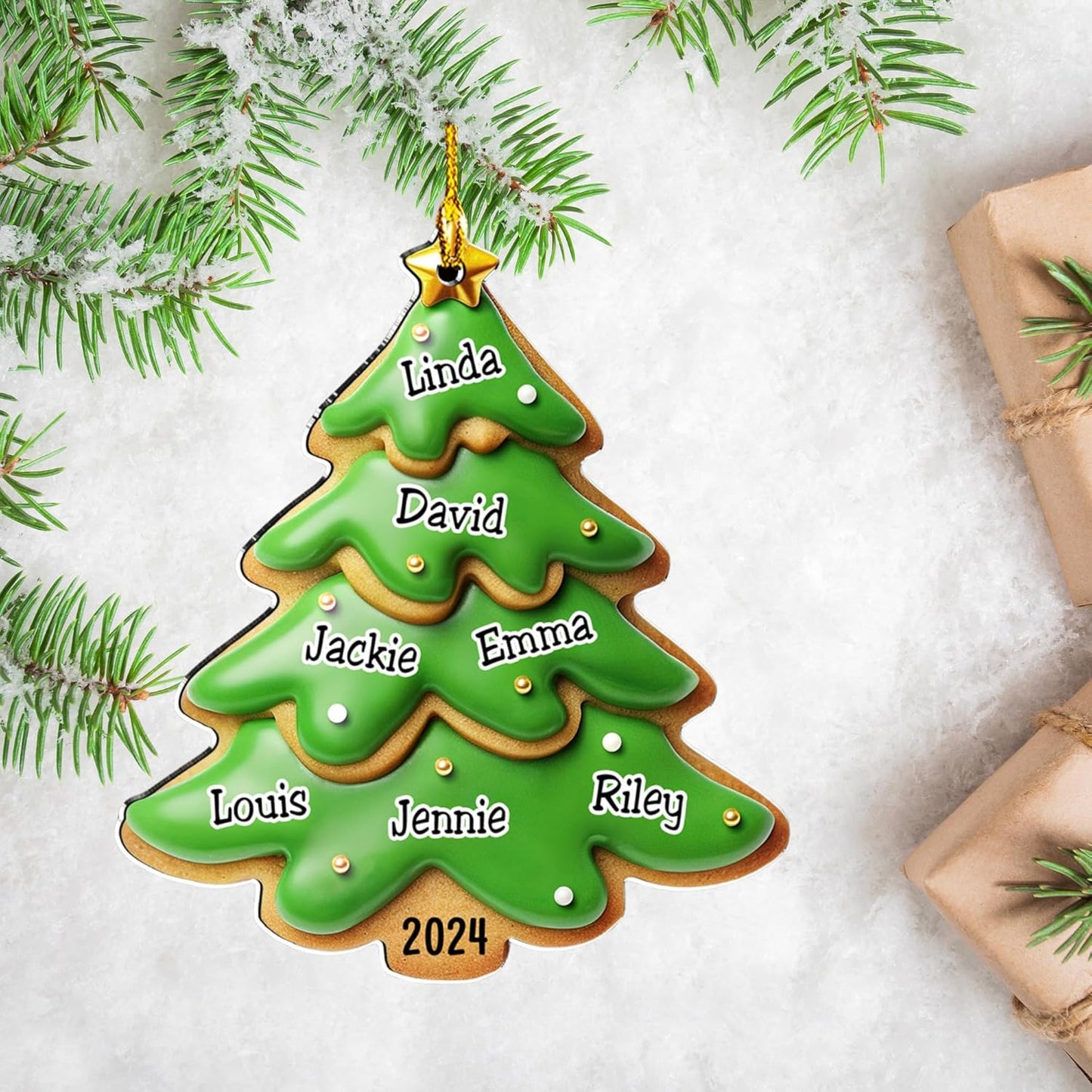Family Gingerbread Name - Personalized Custom 3D Inflated Effect Acrylic Ornament Family Members and Pets Ornament Gifts for Family Tree Decoration (A05, 2 Names)