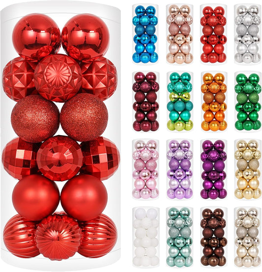 XmasExp 24ct Christmas Ball Ornaments Shatterproof Christmas Ornaments Set Decorations for Xmas Tree Balls 40mm/1.57" (1.57'', Red)