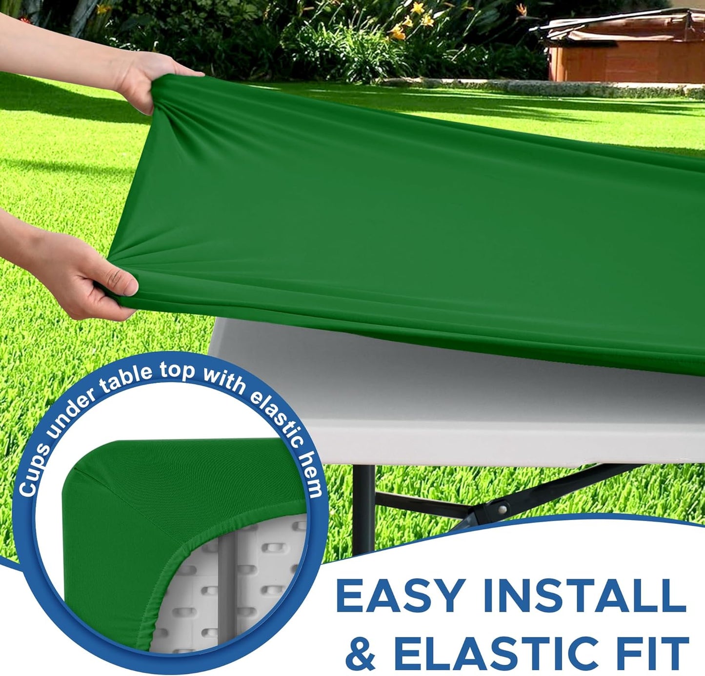 Fitted Tablecloth for 6 Foot Rectangle Tables-6 Pack Green Elastic Outdoor Picnic Table Cover-Spandex Stretch Folding Table Cloths 6 ft for Camping Dining Room Patio Kitchen Banquet Party