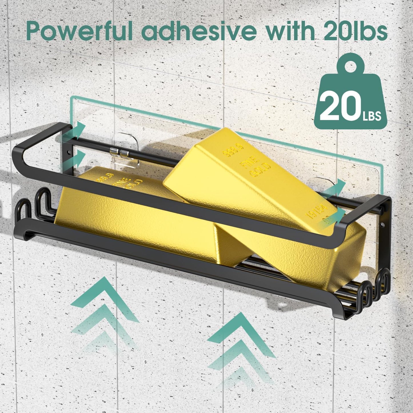 LUCYCAZ 6 Pack Wall Mounted Spice Rack with 22 Hooks, Spice Organizer Shelf for Stove Cabinet Pantry Door,Screw or Adhesive Spice Shelf Hanging Wall Spice Rack in Kitchen and RV (Black, 6 PACK)