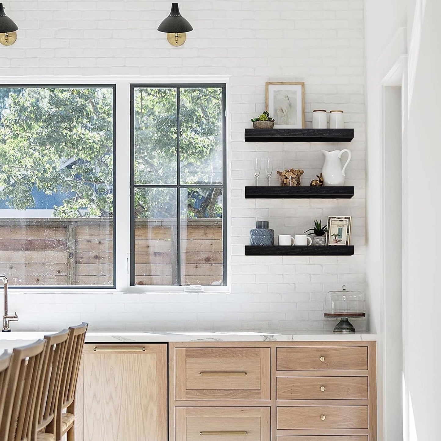 QEEIG Floating Shelves for Wall Bathroom Shelf Bedroom Kitchen Living Room Hanging Book Shelves Small Farmhouse Decor 16 inch Set of 3, Black (015-B3)