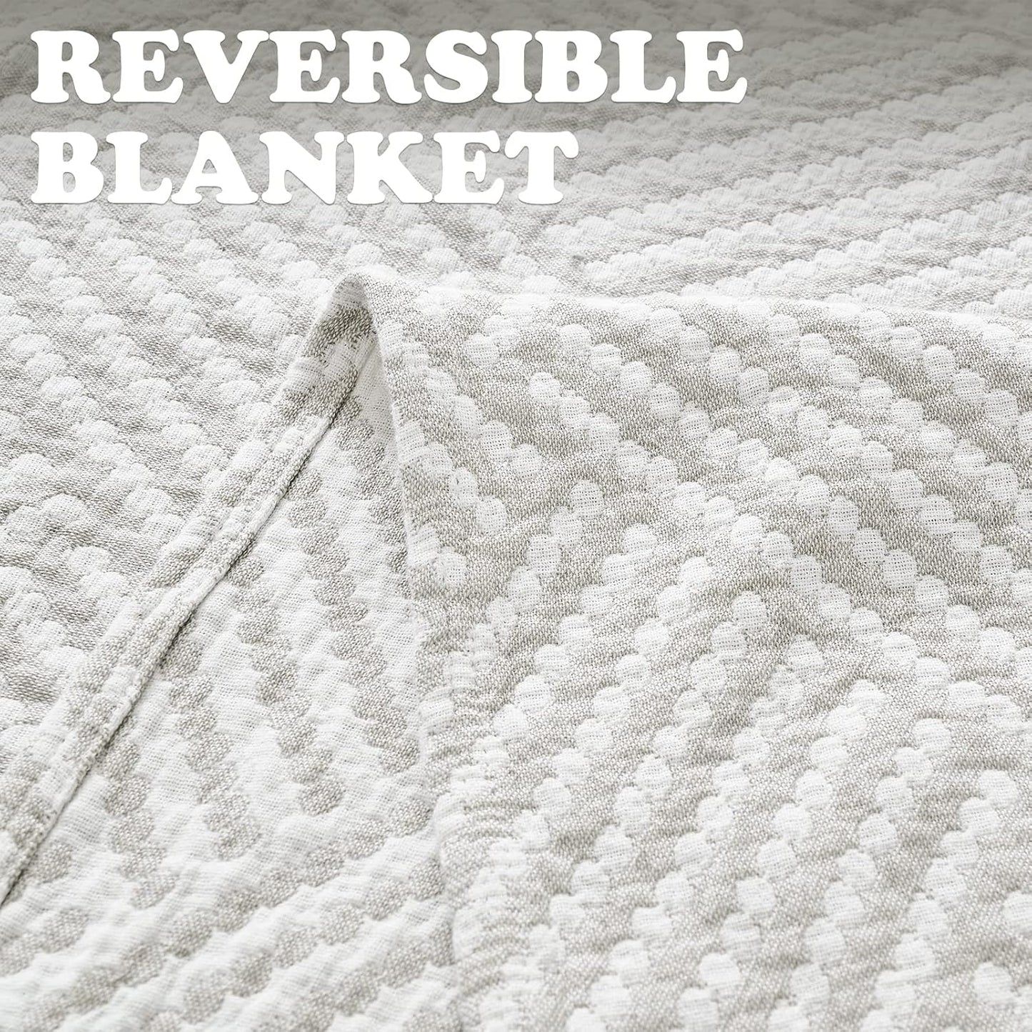 jinchan Boho 100% Cotton Blanket Muslin 50x60 Inches Lightweight 3-Layer Geometric Square Striped Pattern Reversible Quilt Throw Soft Breathable Comfy All Seasons for Couch Bed Decor, Light Grey