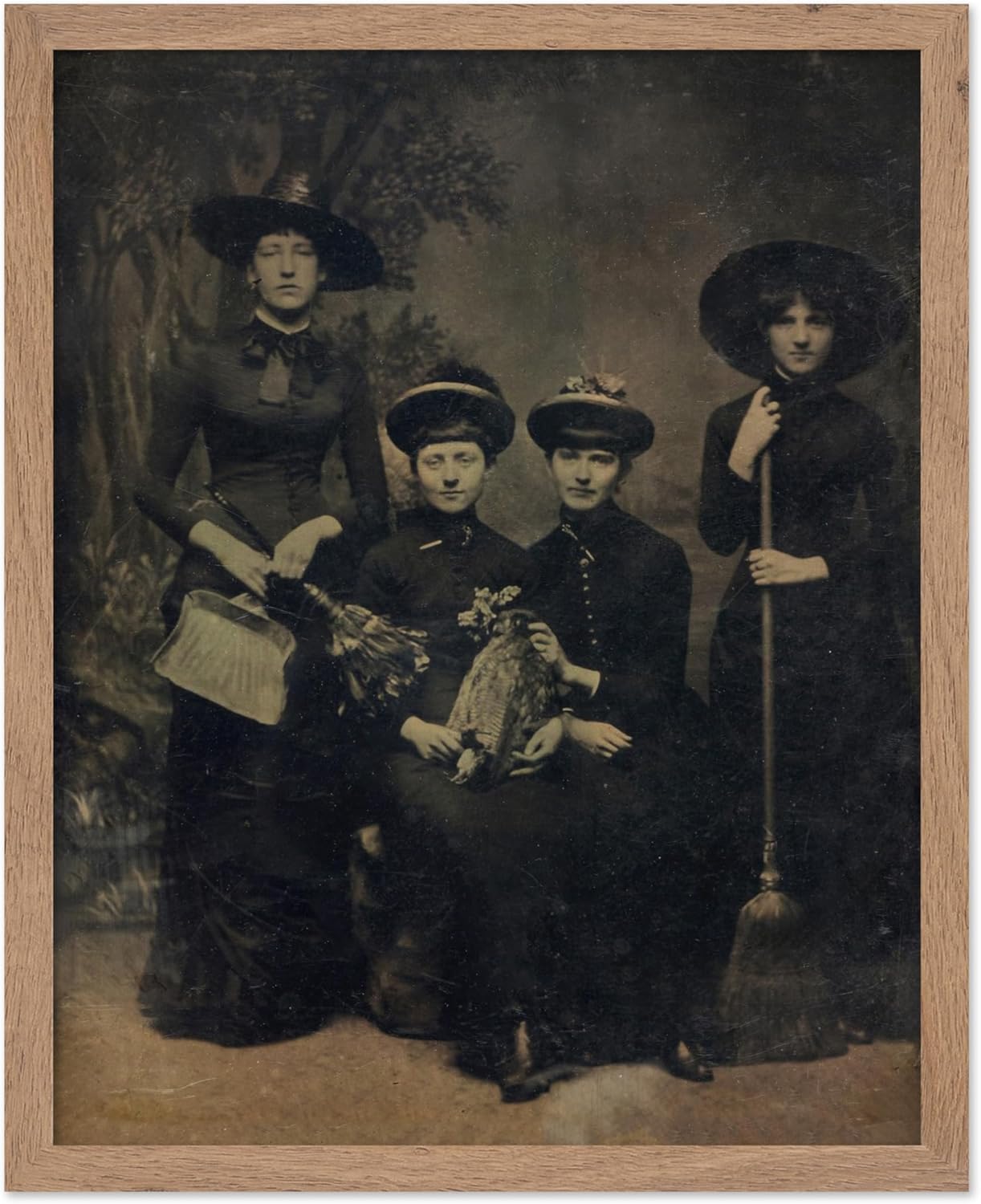 Poster Master Vintage Photograph Poster - Retro Halloween Print - Gift for Artist, Friend - Four Witches Wearing Robes, Sabbath, Coven, Sorcery - Wall Decor for Home, Office, 8x10 Beige Framed