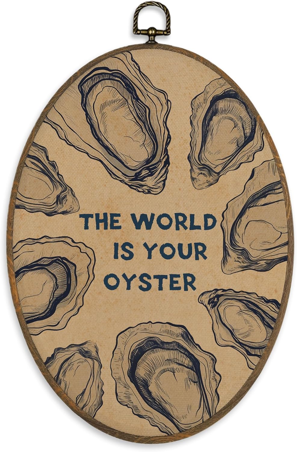 XBBMGG Vintage Oyster Wall Art Decor, Inspirational Retro Beach Oval Wall Hanging Decor, Nautical Ocean The World Is Your Oyster Framed Canvas Prints for Living Room Bathroom Decorations, 8.6 x 11.4 inch