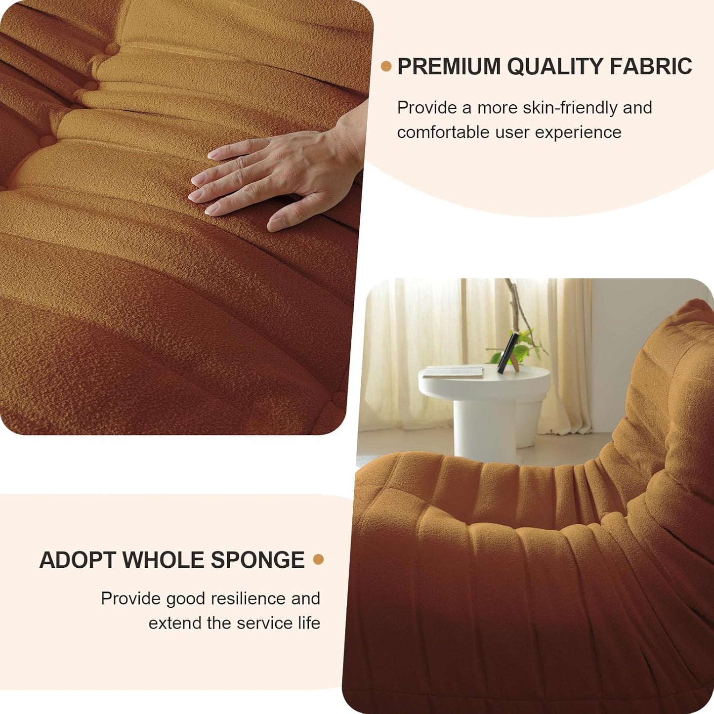 Luxury Sofa Couch Chair, Lazy Floor Seating, Fireside Bean Bag Chair, Ergonomic Tatami Sofa Lounger for Living Room, Bedroom, Office, Loveseat, Brown