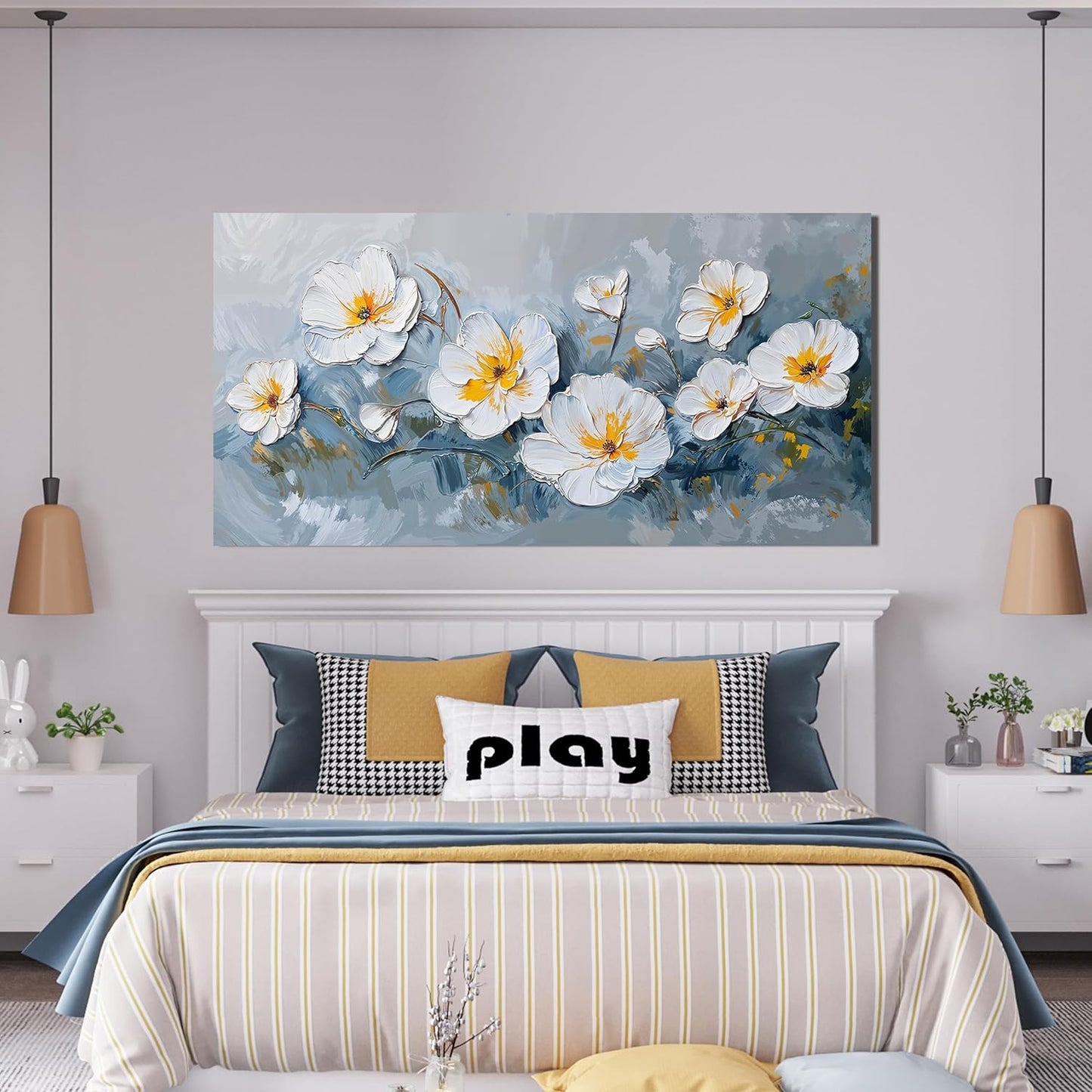 KUPTEU Canvas Wall Art Decor Wall Art Pictures for Living Room White Flowers Wall Art Prints Hallway Decorations Canvas Art Wall Decor Artwork for Walls Bedroom Home Aesthetic Decor 20" X 40"