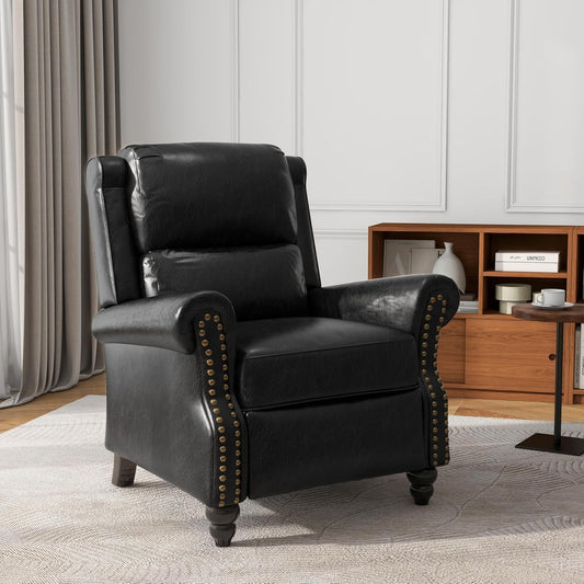 UIXE Pushback Recliner Chair, PU Leather Armchair Push Back Accent Chair for Living Room, Rivet Trim Club Chair Home Theater Overstuffed Single Sofa Bedroom Reading Seat - Black
