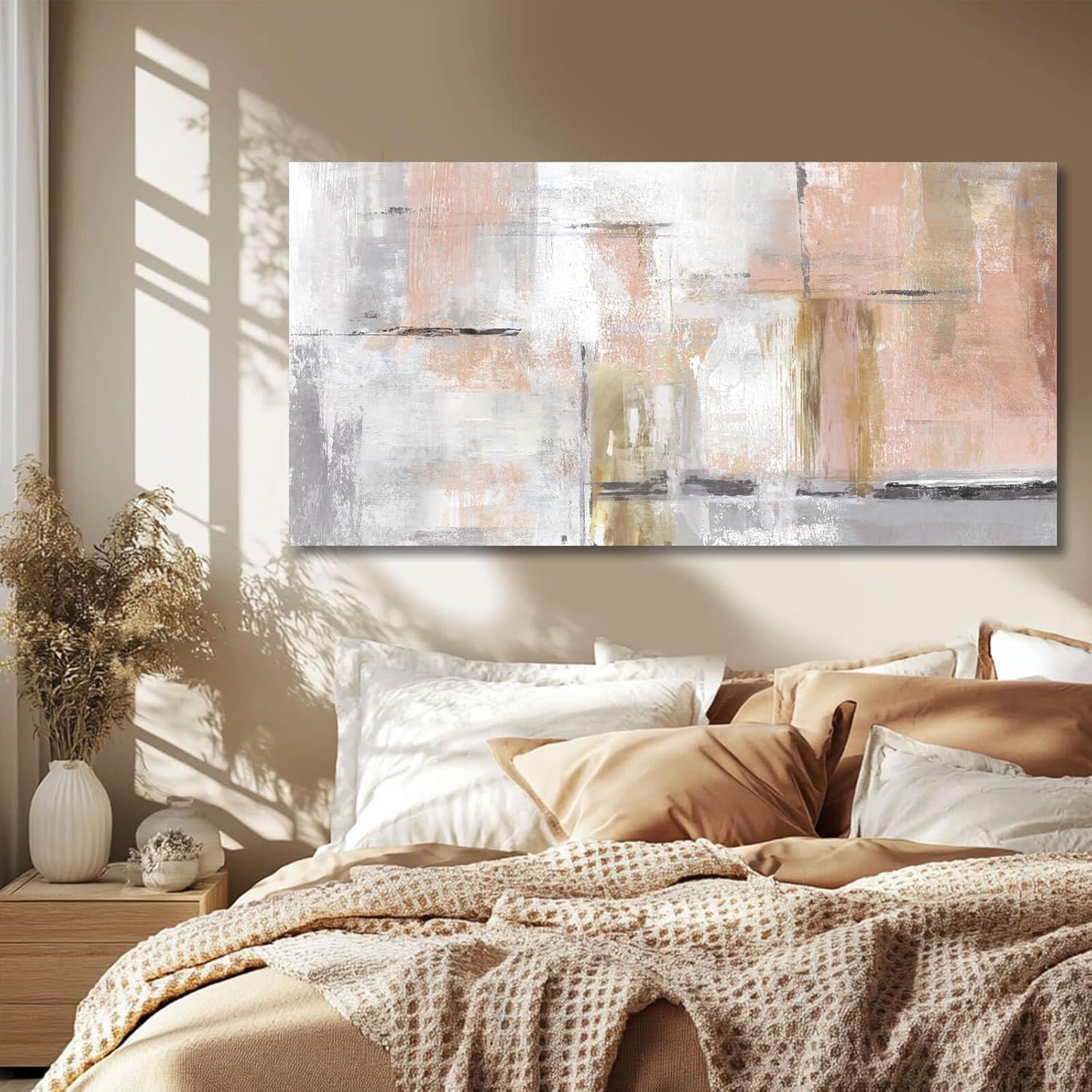 SOUGUAN Canvas Art Gold Wall Decor for Girl Pink Pictures for Living Room Wall Decoration Abstract Wall Art White Modern Painting Pictures 20"x40"