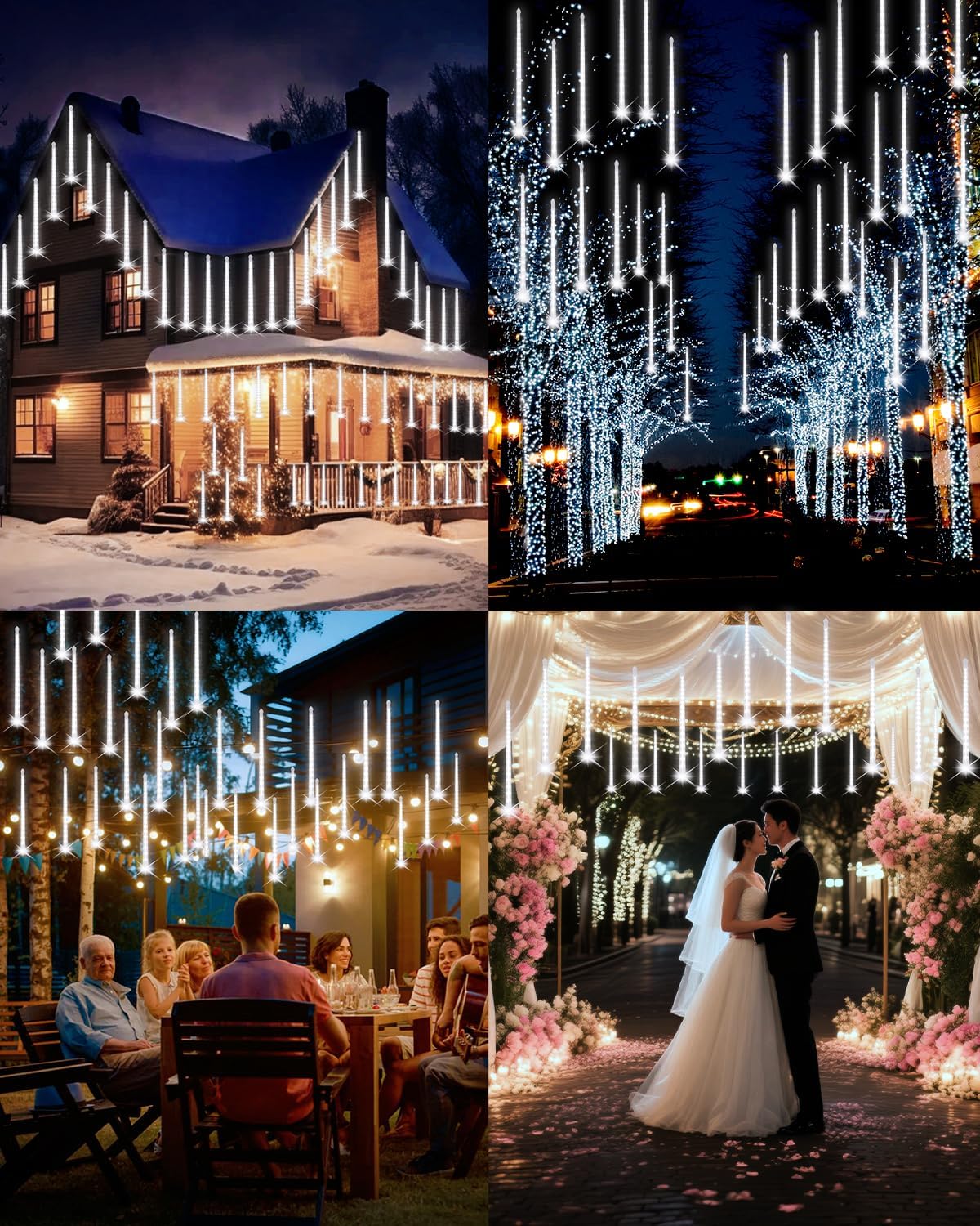 PEMOTech Meteor Shower Lights Outdoor, 38.5ft 15 Tubes 11.8" 540 LED Christmas Lights Outdoor, Snow Falling Icicle Light for Xmas Tree Halloween Decoration Wedding Party Window, Cool White