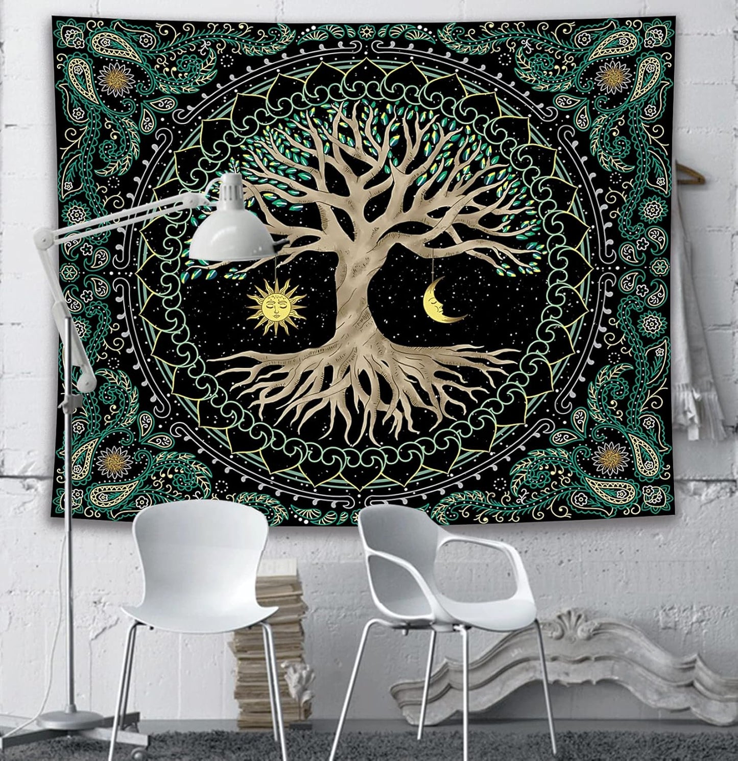 FORATER Tree of Life Wall Hanging - Aesthetic Sun and Moon Tapestry with Vintage Paisley Flowers (53 x 61 inches, Multicolor) for Bedroom, Living Room, Dorm
