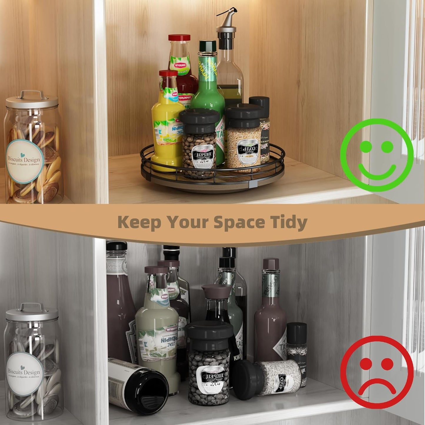 Acacia Wood 9" Bathroom Vanity Tray Turntable, Farmhouse Round Bathroom Countertop Organizer for Soap Perfume, Rotating Organizer for Kitchen Table Centerpieces, Decorative Trays for Coffee Table