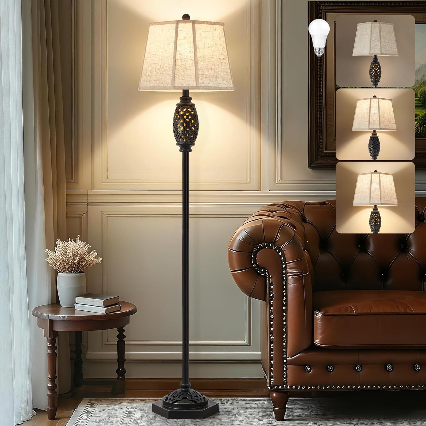 Luvkczc Vintage Floor Lamp with Cutout Design & Glowing Light - Resin Elegant Standing Lamp for Living Room, Bedroom, Office (Includes Bulb)