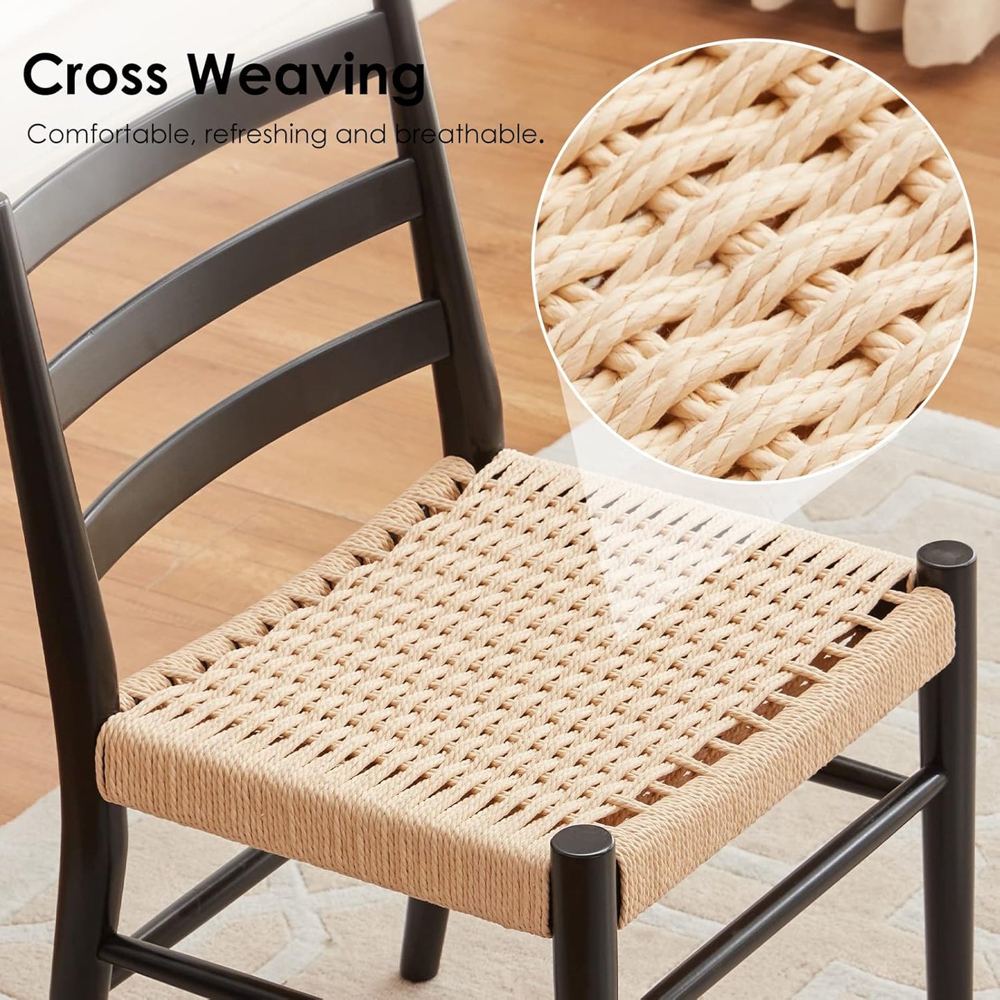 STARY Wood Rattan Dining Room Chairs with Comfortable Woven Seat,Fully-Assembled