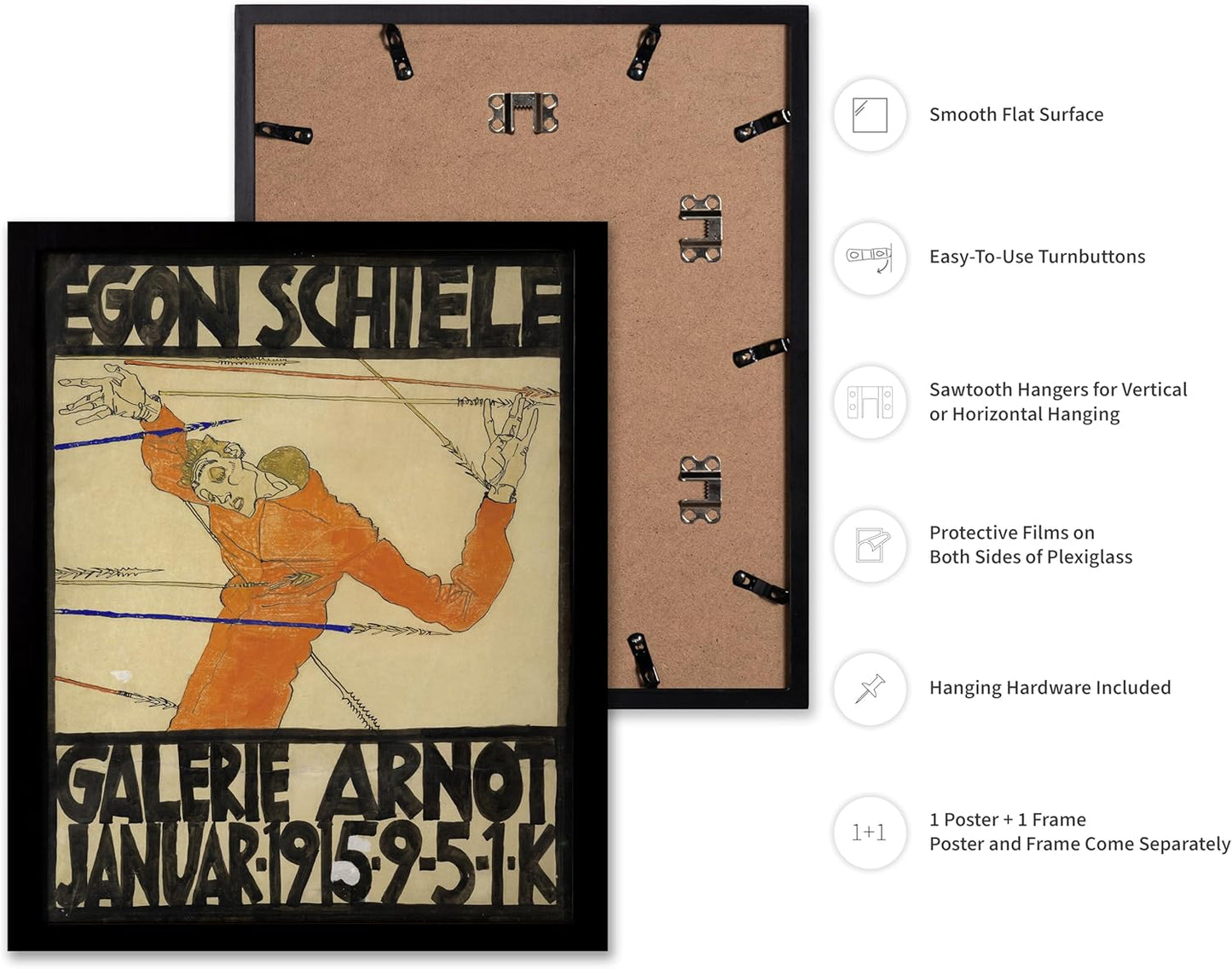 Poster Master Vintage Painting Poster - Retro Expressionism Print - Self Portrait as the Martyred St Sebastian - Gift for Artist, Friend - Wall Decor for Home, Office, 11x14 Black Framed