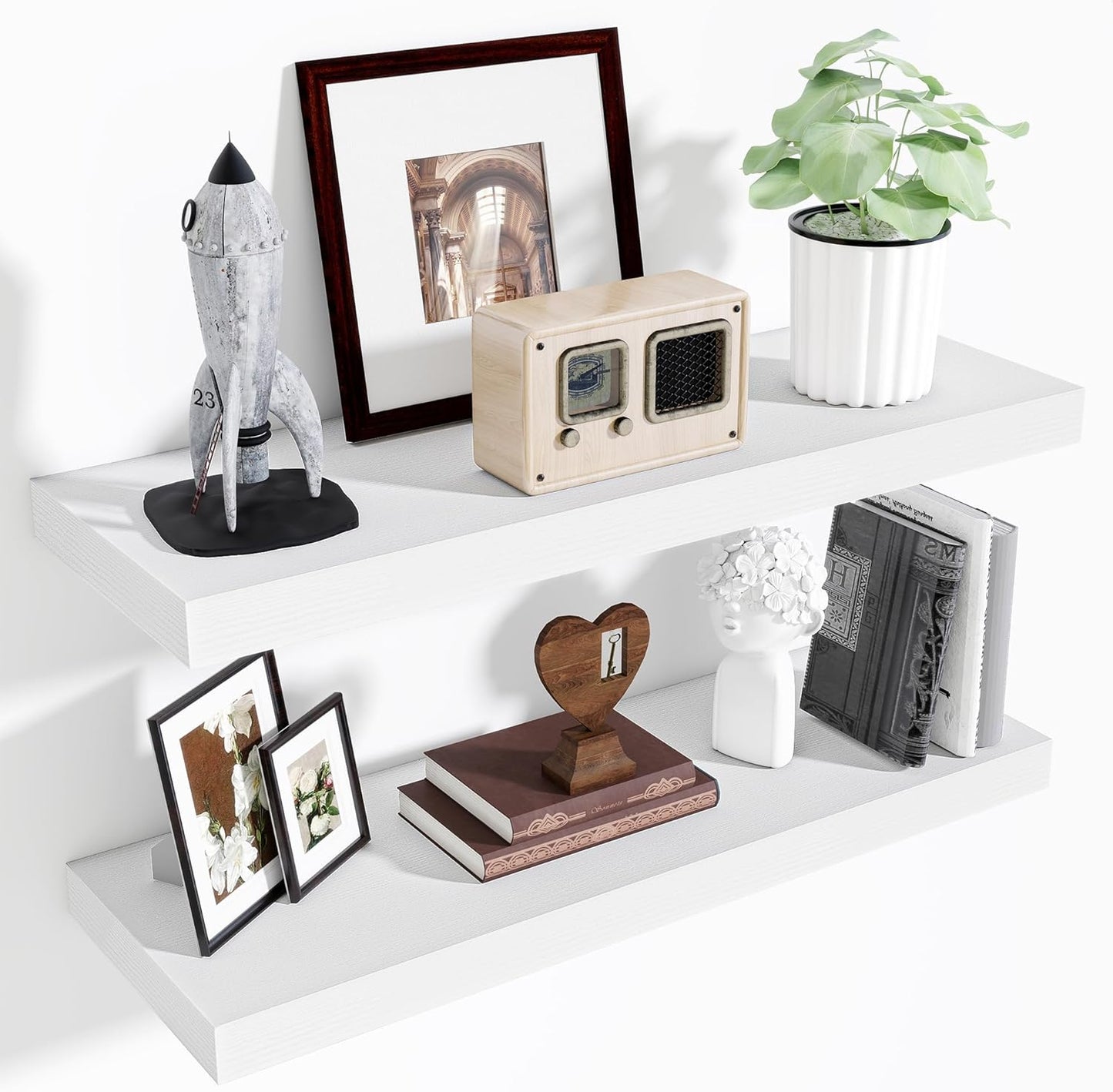 Fun Memories Floating Shelves for Wall, 32 Inch Long Floating Shelves Set of 2, 32 x 10 Wooden Shelves for Wall, Large Storage Shelves, Hanging Shelves for Bathroom Kitchen Bedroom, White