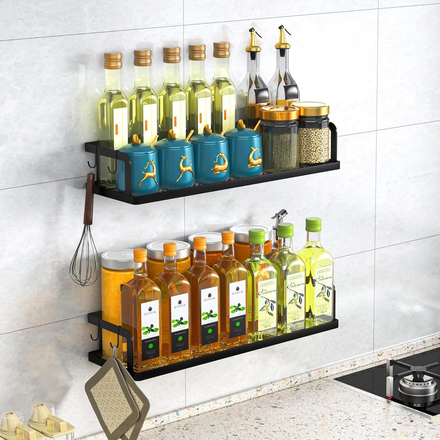 PUSDON Metal Wall Hanging Basket 2 Packs DIY Suitable for Multiple Scenes - Large Black Hollowout