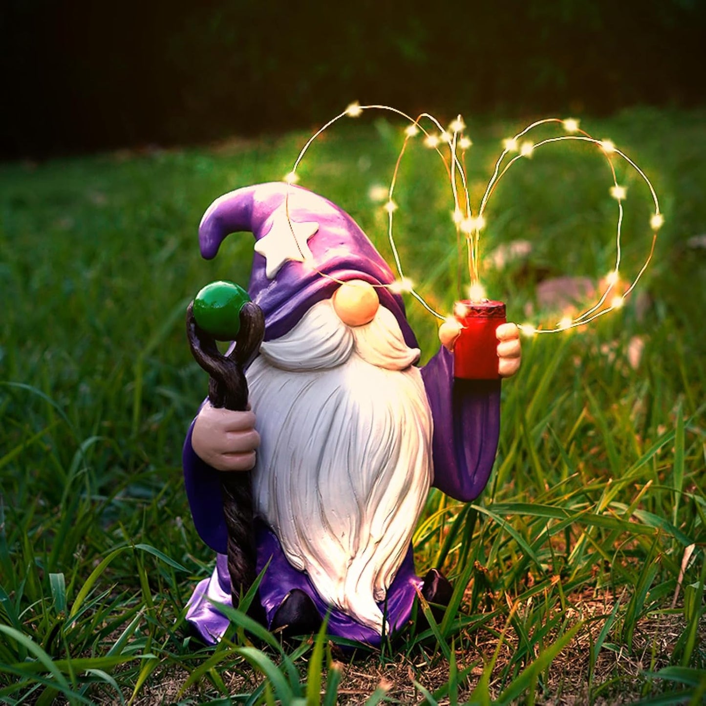 Resin Gnome Statue Outdoor Decor Waterproof Firework Solar LED Lights Gnomes Garden Sculpture Decorations for Outside Lawn Patio Yard Ornament Gifts (Gnome)