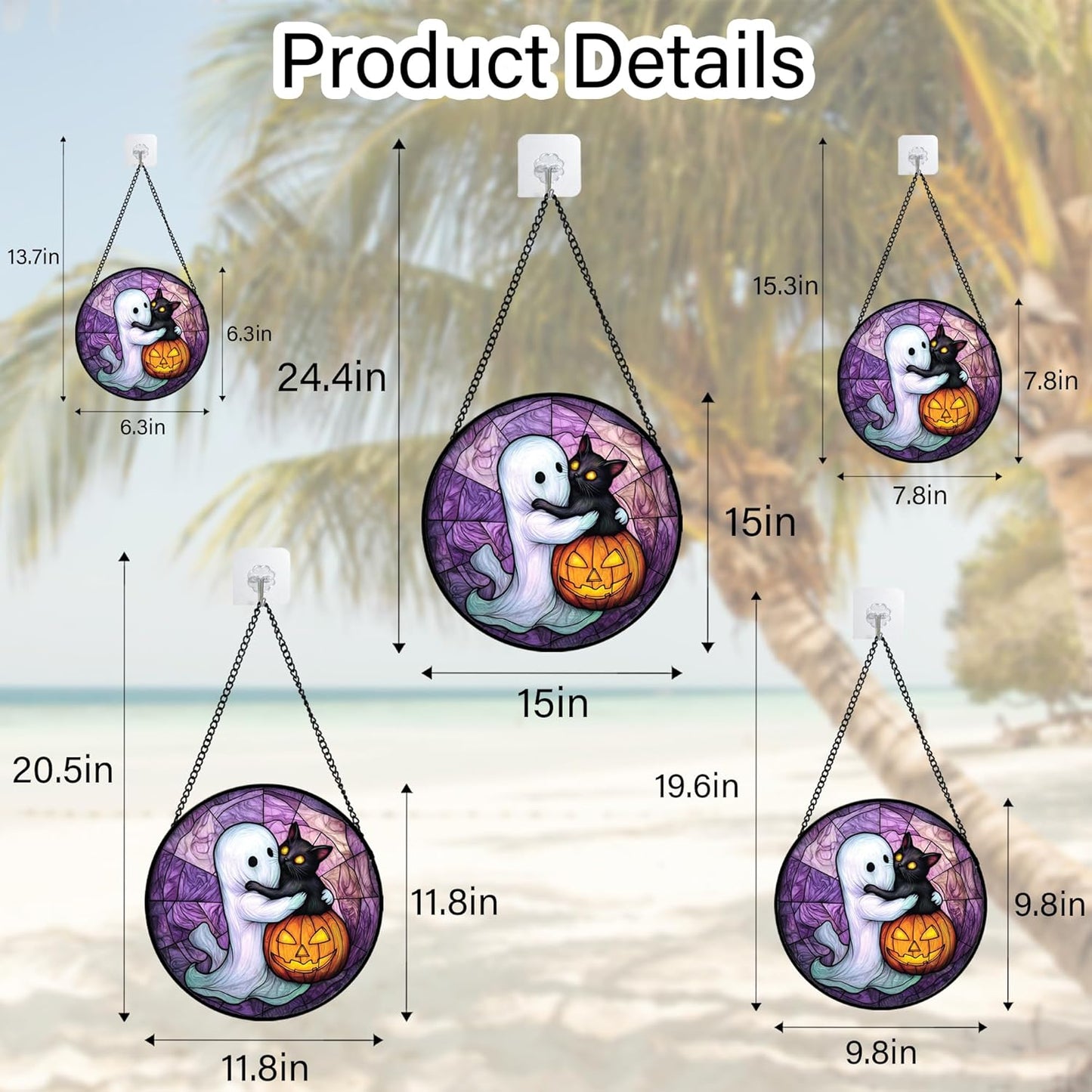 Stained Glass Window Hanging - Halloween Decorations Ghost Black Cat Pumpkin Suncatcher for Door Garden Spooky Purple Sun Catchers Gothic Decor Horror Gifts for Women Men Friend Boy 6.3 in