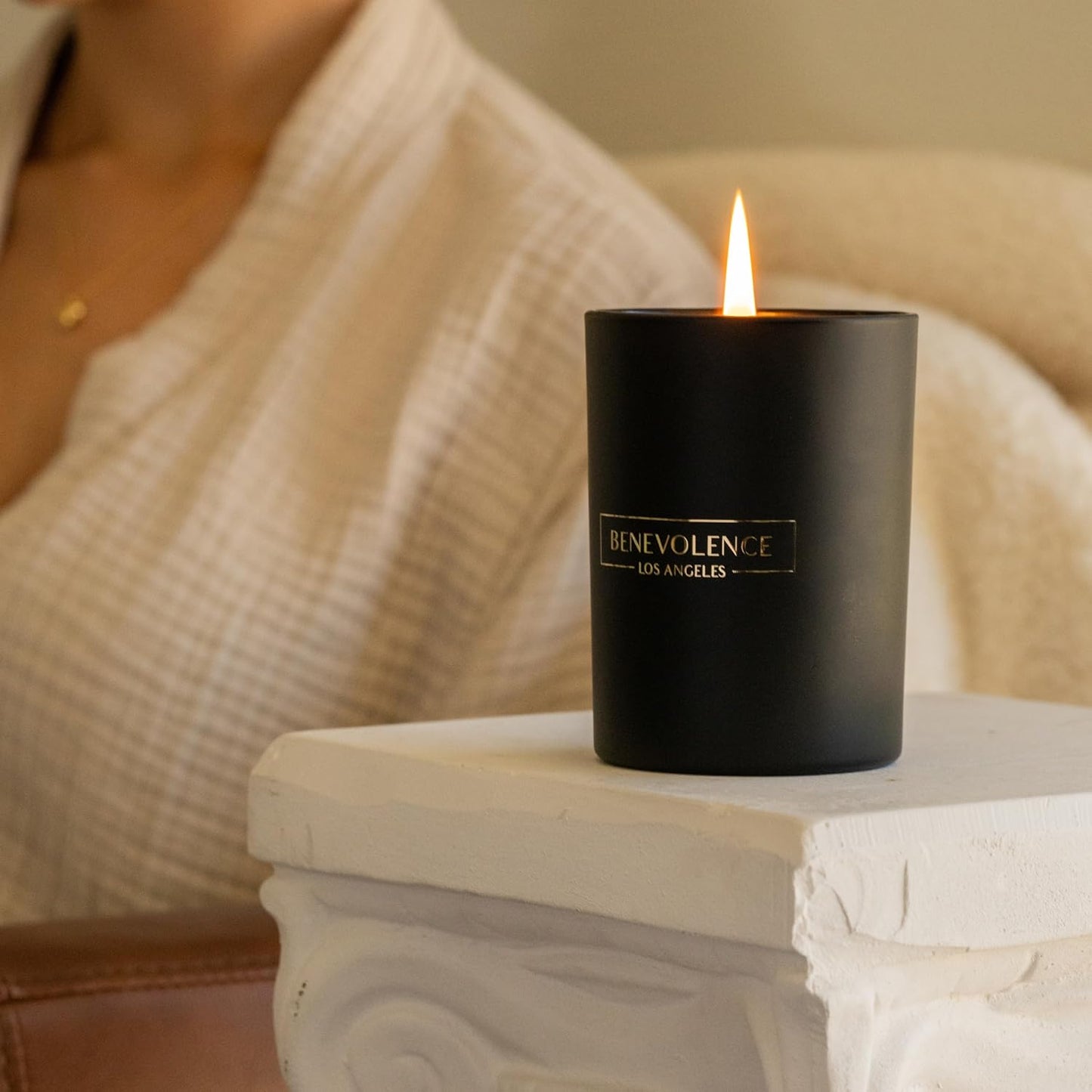 Benevolence LA Santal Scented Candle | Soy Candles, Black Candle for Home | Gifts for Women and Men | Home Fragrance | Aromatherapy | Bathroom Freshener | 10oz