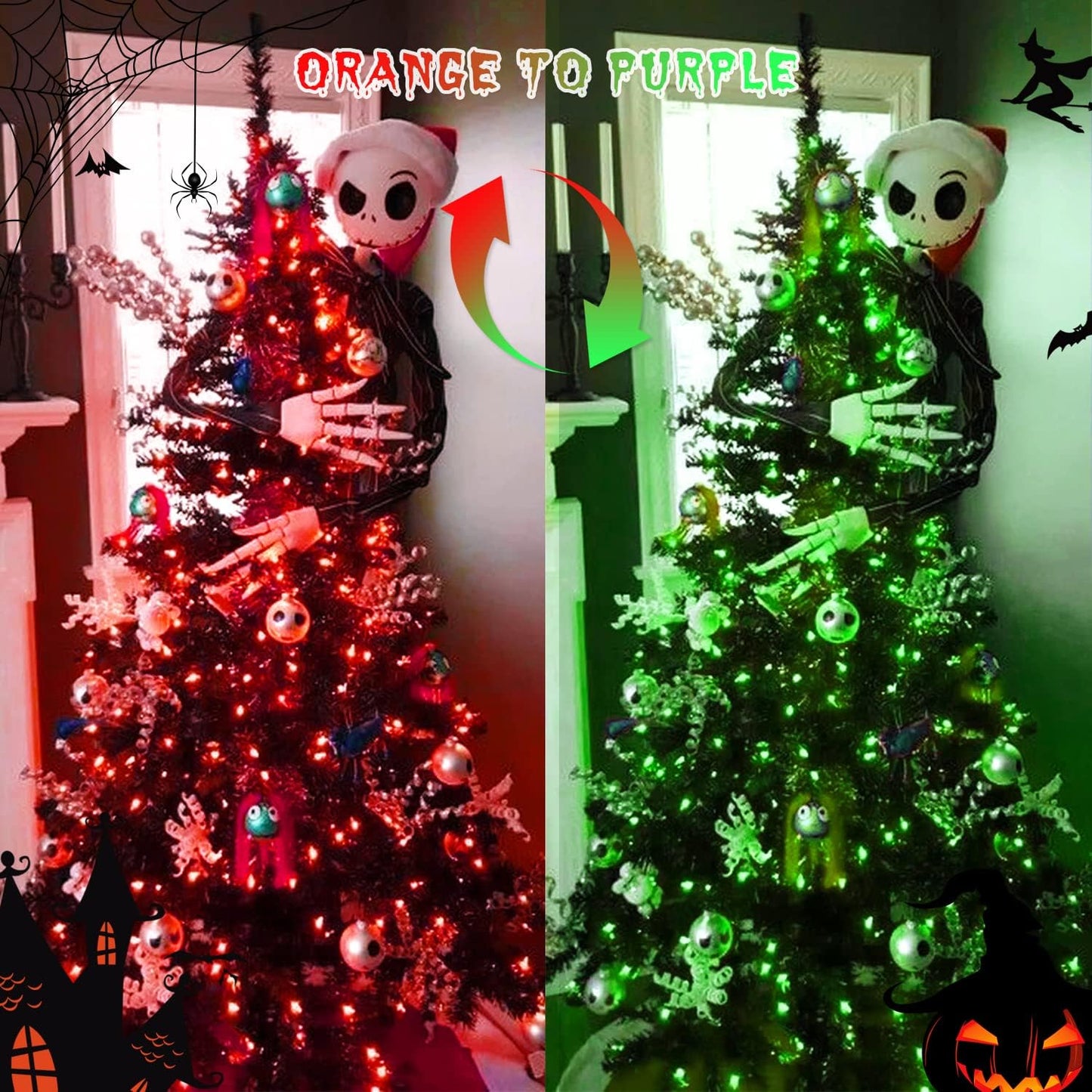 JMEXSUSS 200 LED Halloween Lights Outdoor, 66ft Red and Green String Lights with Remote, Connectable Waterproof Color Changing Christmas Lights for Party Yard Christmas Halloween Decor