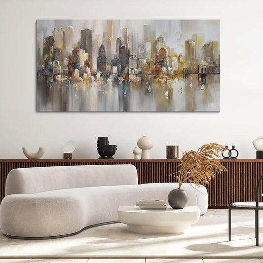 New York City Wall Art - Modern Abstract Wall Art for Living Room, Office & Bedroom Cityscape & Paintings for Bedroom brooklyn bridge Wall Art Pictures Wall Decor Chicago Artwork for Walls 24×48IN