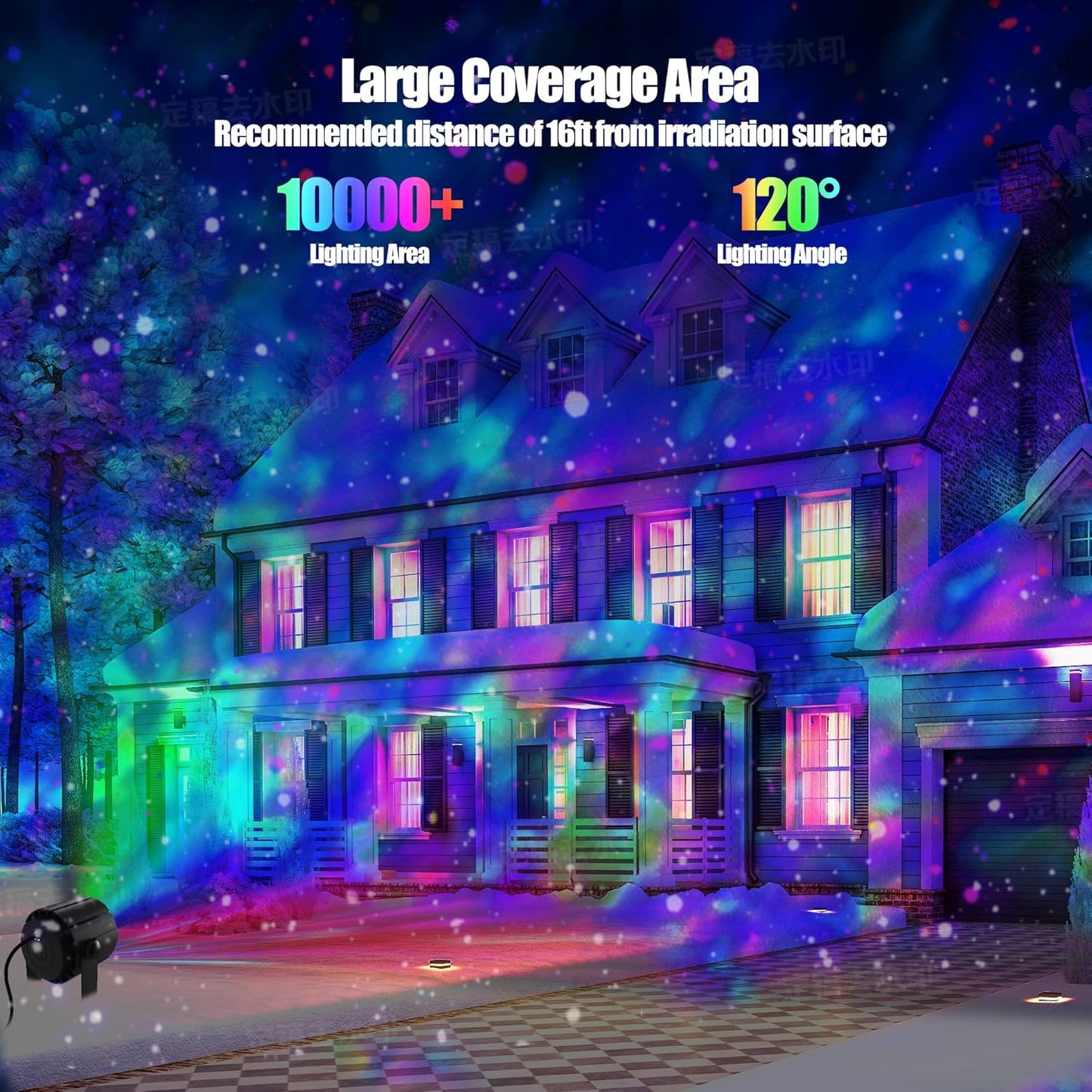 Water Wave Projector with APP & RF Control, IP65 Waterproof Smart Outdoor Lights, 1-100% Dimmable Color Changing, Music Sync & Flame Effect for Pool Party, Ocean Ripple Landscape Lighting