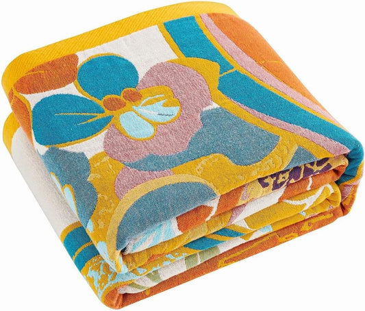 Boho Throw Blanket, Lightweight Blankets for Summer, 100% Cotton Bohemian Decorative Throw Blanket, 80"x90" Reversible Muslin Breathable Woven Farmhouse Blankets Quilt,