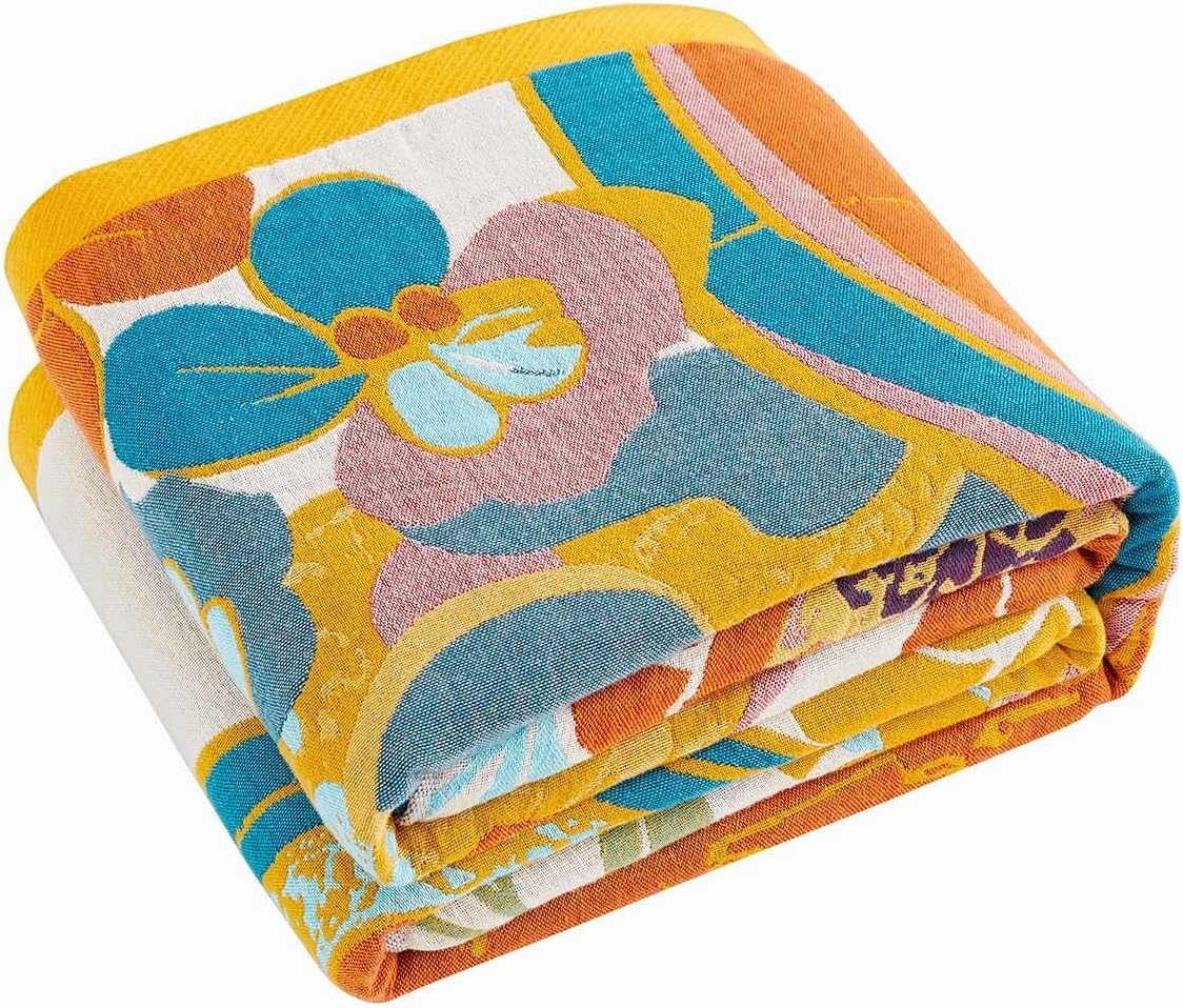 Boho Throw Blanket, Lightweight Blankets for Summer, 100% Cotton Bohemian Decorative Throw Blanket, 60"x80" Reversible Muslin Breathable Woven Farmhouse Blankets Quilt,