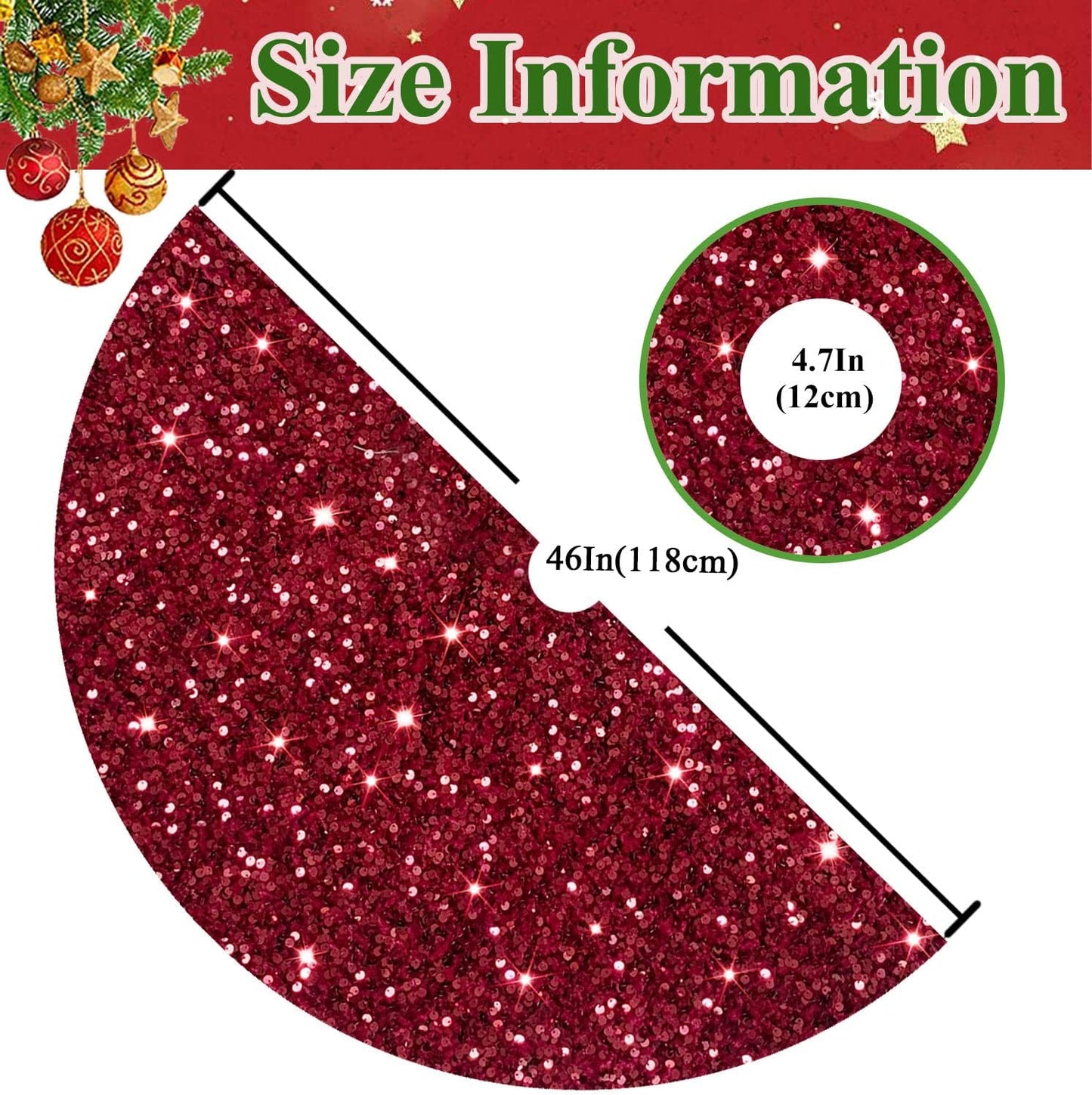 MODFUNS Sequins Christmas Tree Skirt 46 Inch Burgundy Xmas Tree Skirt Soft Fabric Christmas Tree Floor Mat Velvet Tree Skirt Christmas Tree Carpet for Indoor Home Party Decorations