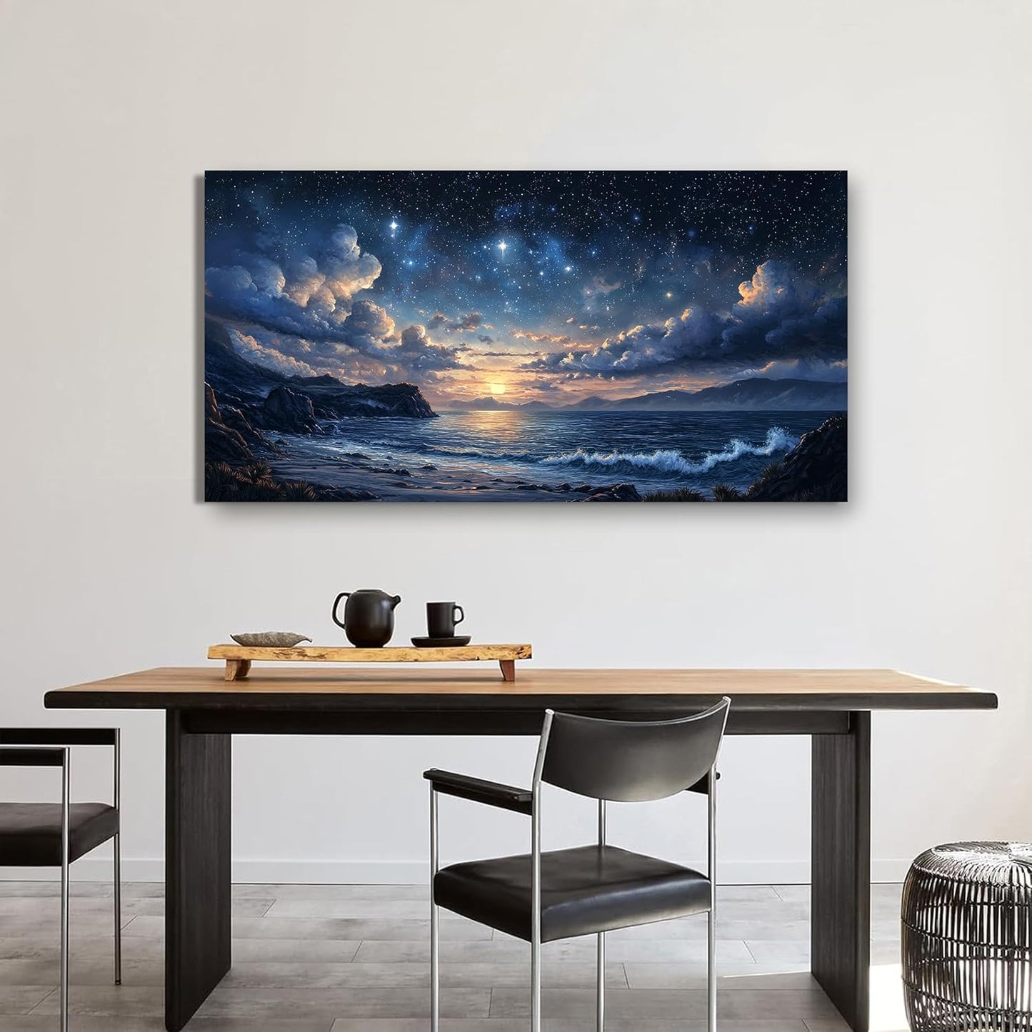 Canvas Wall Art Decor Modern Wall Art Pictures for Living Room Landscape Coastal Wall Art Artwork for Walls Star Night Blue Wall Decor Art Prints Art Work for Home Office Room Wall Decor 20" x 40"