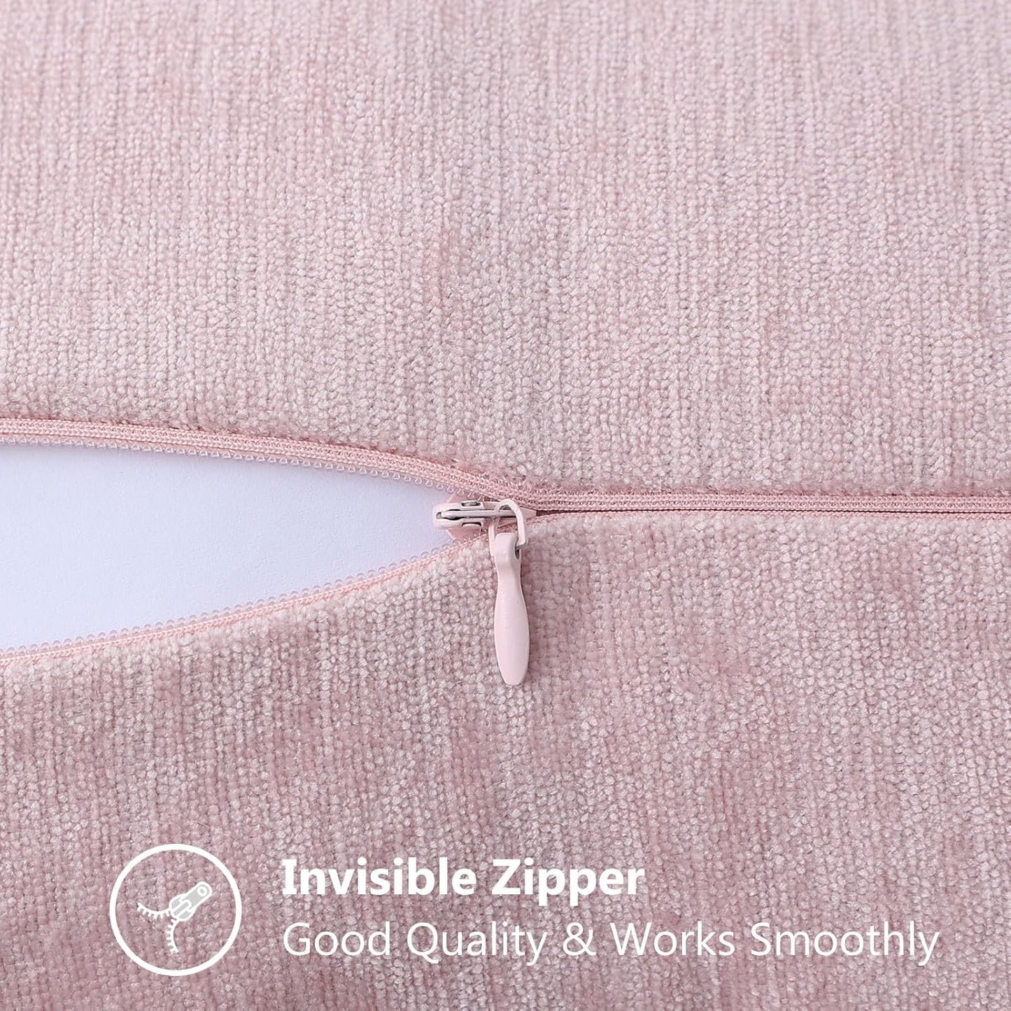 decorUhome Chenille Soft Throw Pillow Covers 24x24 Set of 2, Farmhouse Velvet Neutral Decorative Euro Pillow Covers with Stitched Edge for Couch Sofa Bed Home Decor, Blush Pink