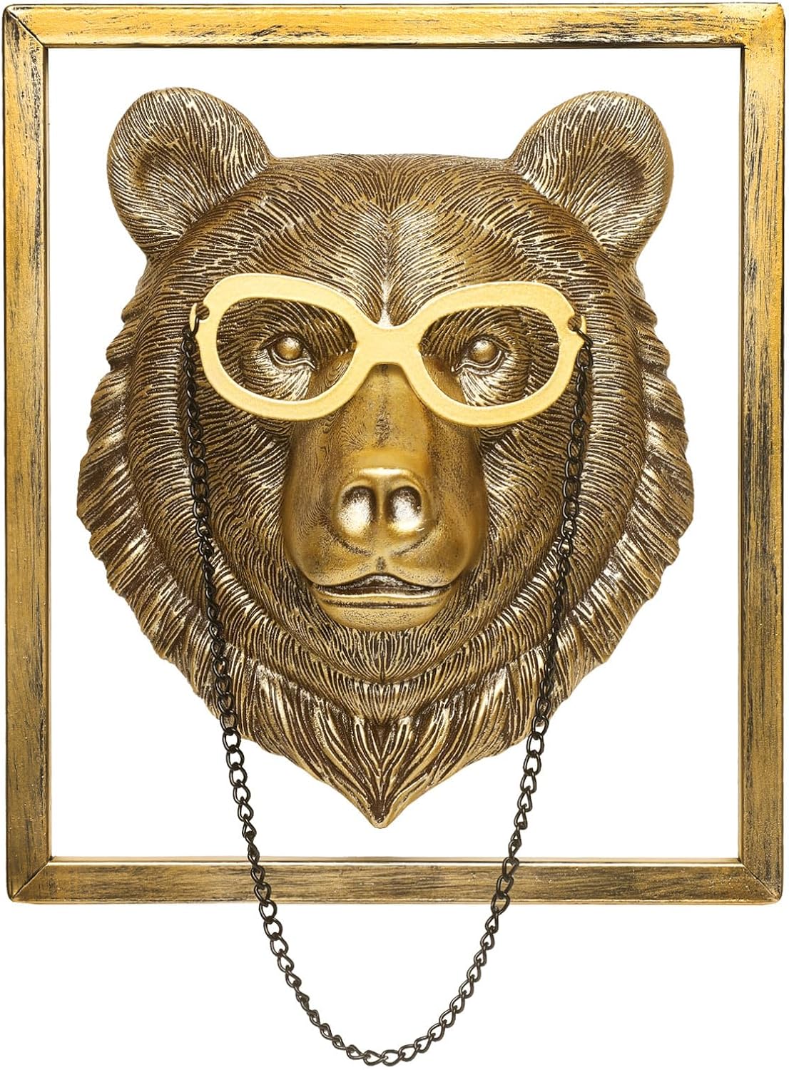 Animal Heads Wall Decor (Includes Metal Frame) Resin Animals Sculptures Head Wall Hanging Decoration Gold vintage Wall Sculpture for Living Room Bedroom Office(Bear)
