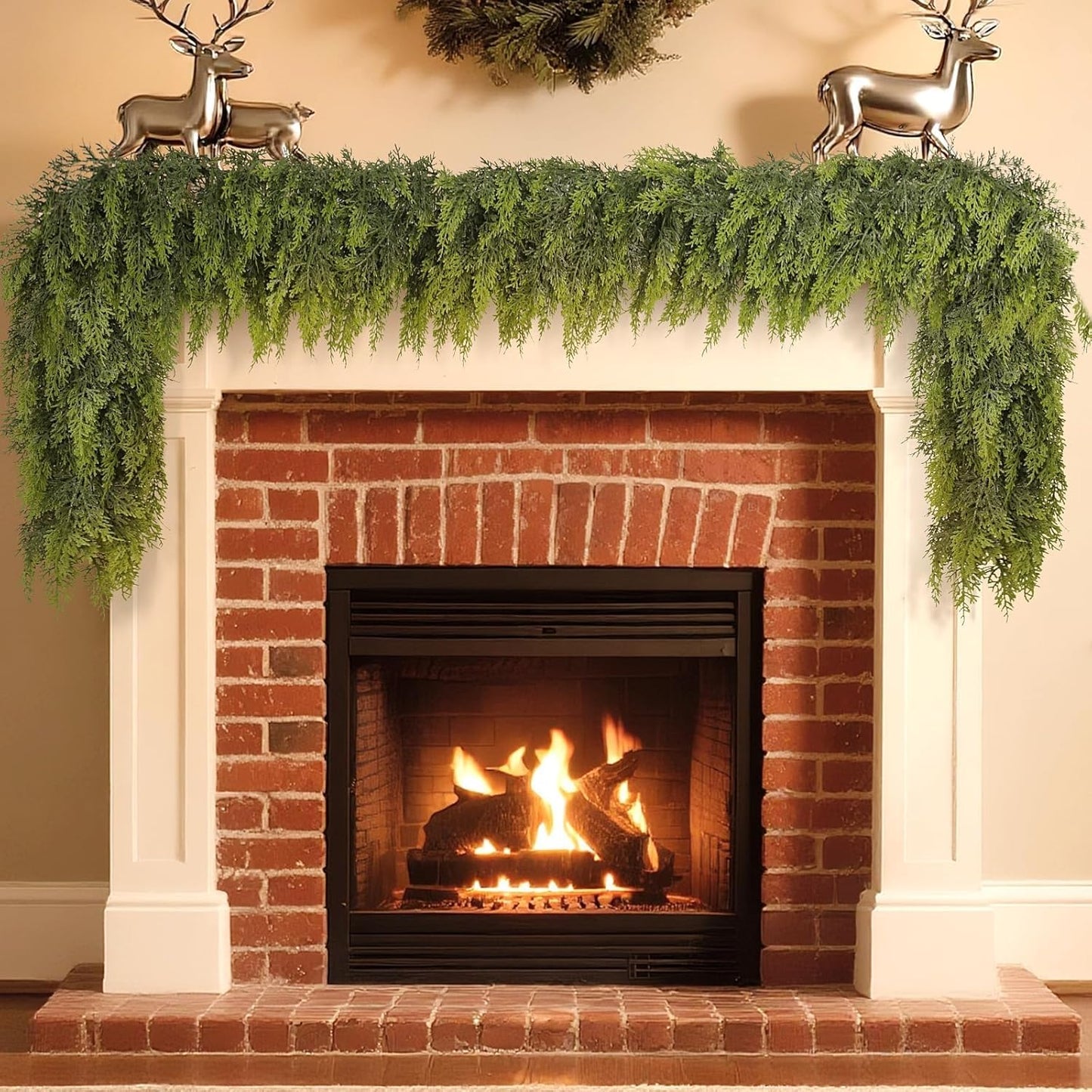 Real Touch Cedar Garland - Artificial Christmas Garlands Faux Green Cedar Fake Pine Needles Garland for Fireplace,Table, Stairs, Mantle, Window,Indoor Outdoor,Home,Holiday Decor(2 PCS,9 FT)