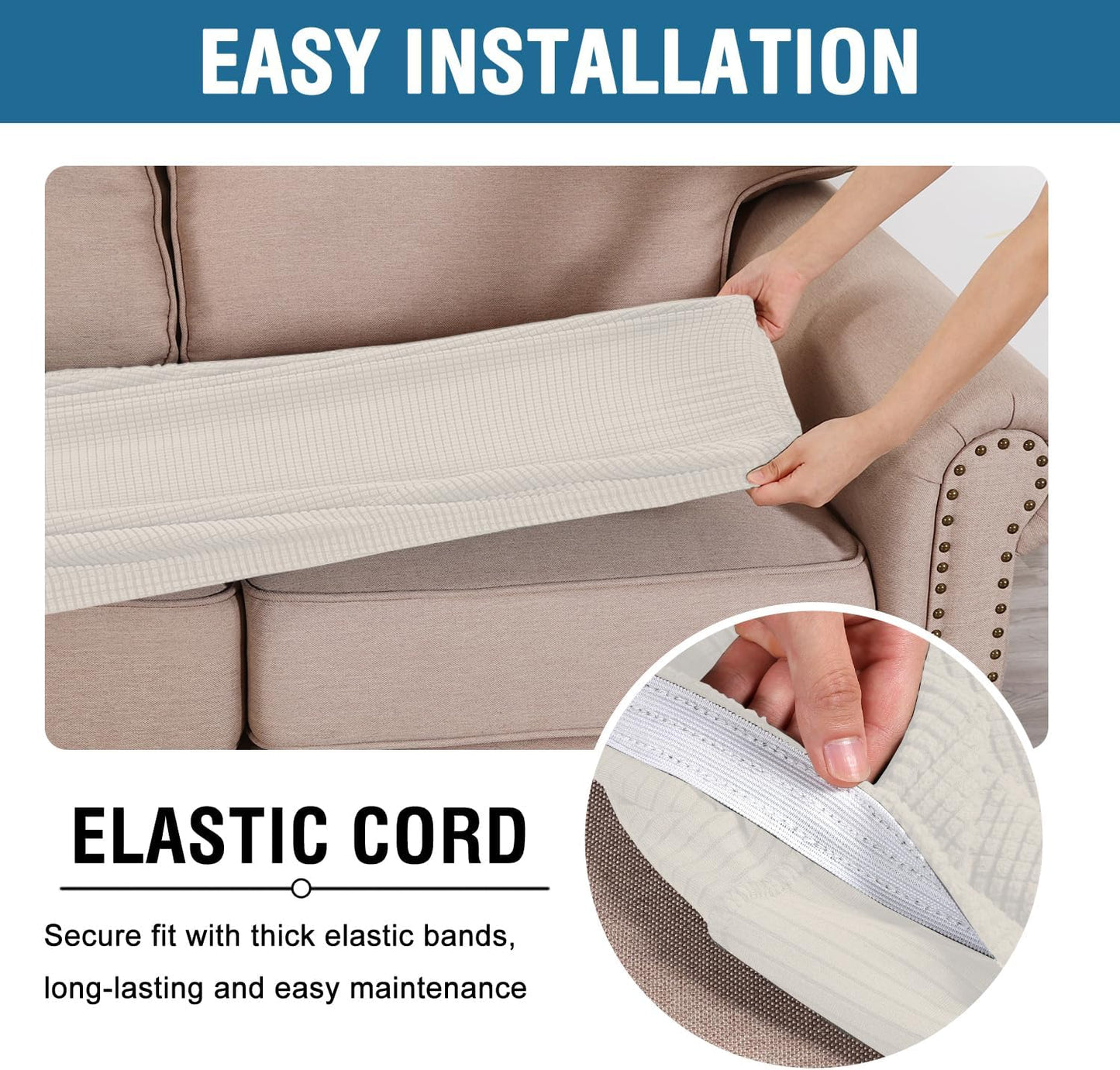 H.VERSAILTEX Super Stretch Individual Seat Cushion Covers Sofa Covers Couch Cushion Covers Slipcover Sets Thick Jacquard Textured Twill Fabric (1 Piece Chair Cushion Cover, Porcelain)