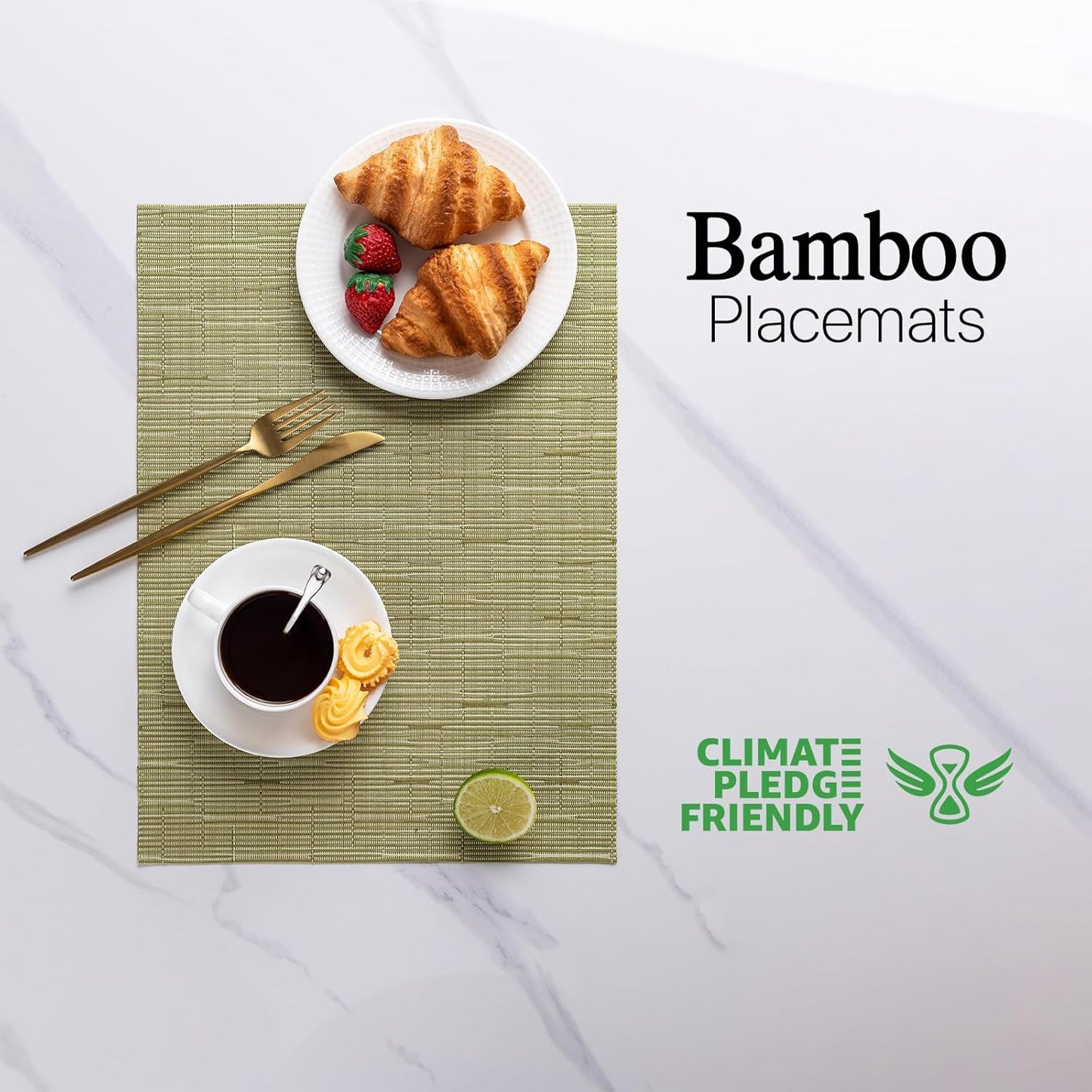 LEXMORE Placemats Set of 8 Vinyl/Plastic Woven Place Mats for Kitchen Table Indoor/Outdoor Washable Placemat Wipeable Dining Table Mats(Pea Green)