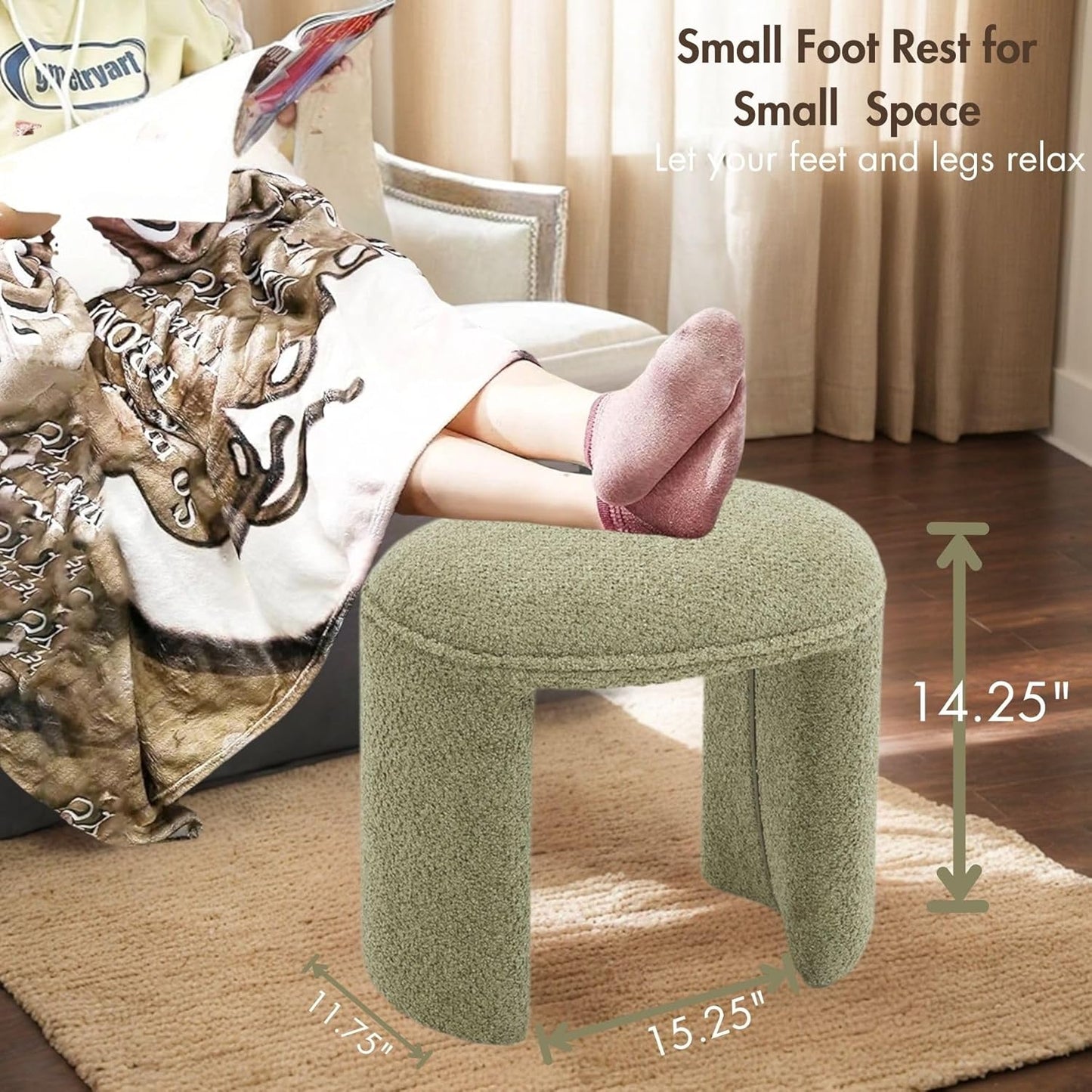 3-Piece 53" Comfy Upholstered Dining Bench with 2 Ottomans, Accent Waterfall Bench Modern End of Bed Entryway Bench Vanity Stool, Green Chenille