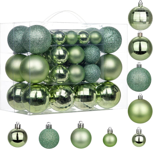 50pcs Christmas Ball Ornaments Green Small Shatterproof Christmas Tree Decorations Xmas Tree Ornaments Balls with Hanging Loop for Wedding Holiday Party Wreath Home Decor