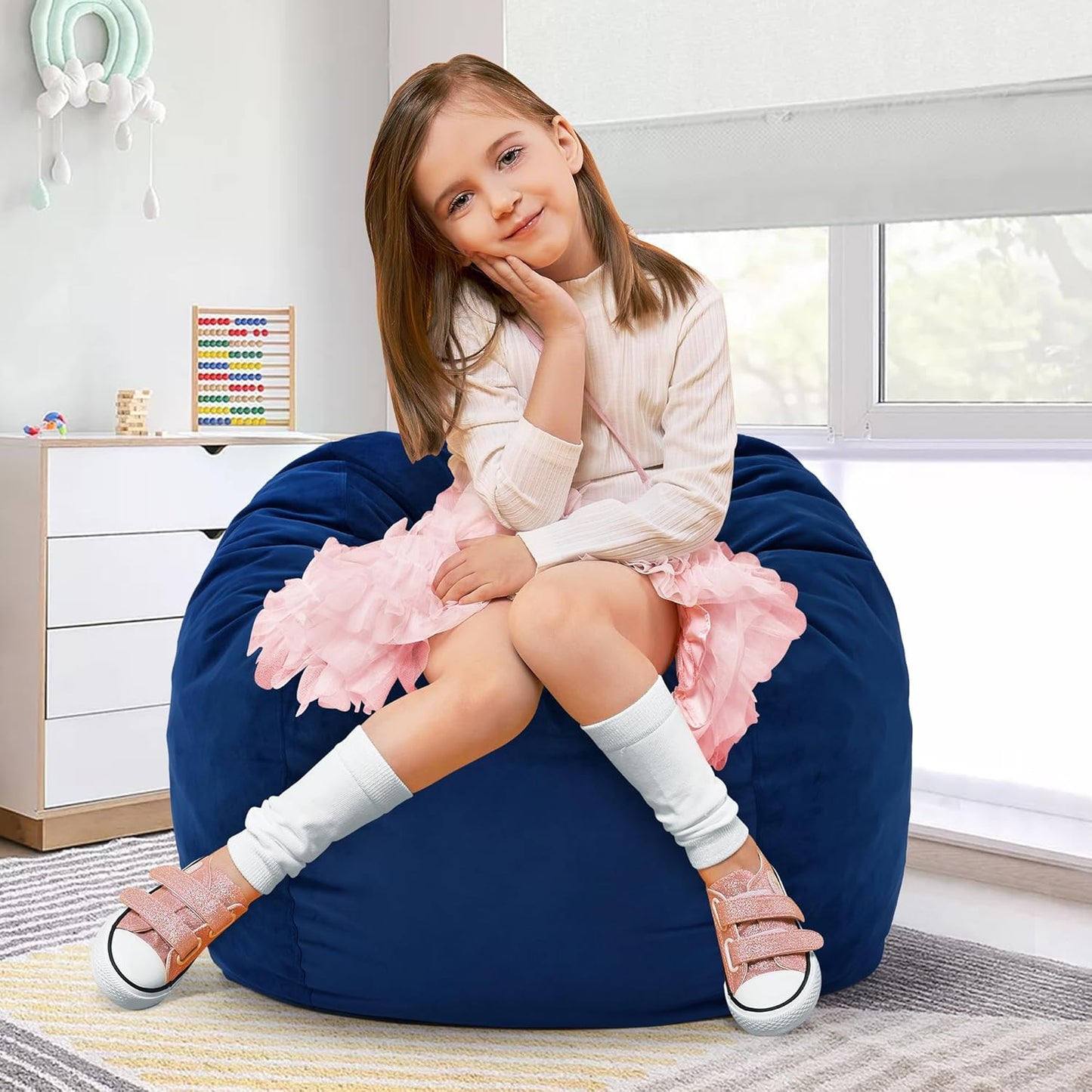 Hobestluk Bean Bag Chairs 2.5FT Bean Bag Chair with Memory Foam Filled & Machine Washable Cover,Beanbag Chair, Small Bean Bag Chairs for Playroom, Living Room, Bedroom