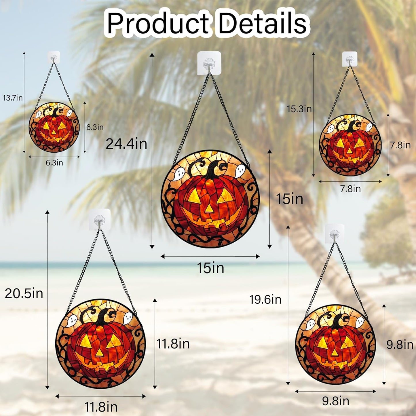 Stained Glass Window Hanging - Halloween Decorations Evil Pumpkin Orange Suncatcher for Doors Garden Indoor Funny Spooky Sun Catchers Gothic Decor Horror Gifts for Women Men Friend 9.8 in