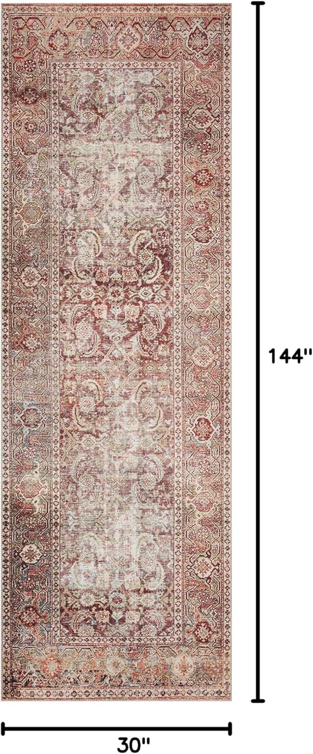 Loloi Layla Collection LAY-11 Cinnamon/Sage 2'-6" x 12'-0" .13" Thick Runner Rug, Soft, Durable, Vintage Inspired, Distressed, Low Pile, Non-Shedding, Easy Clean, Printed, Living Room Rug