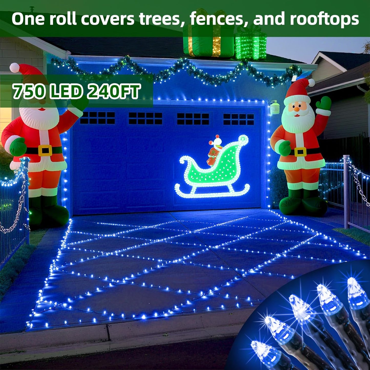 750 LED 240FT Christmas Lights Outdoor,12 Lighting Modes Christmas String Lights with Timer, Dimmable BlueLED StringLightsWaterproof for Yard Tree Wedding Party Holiday Decor Blue