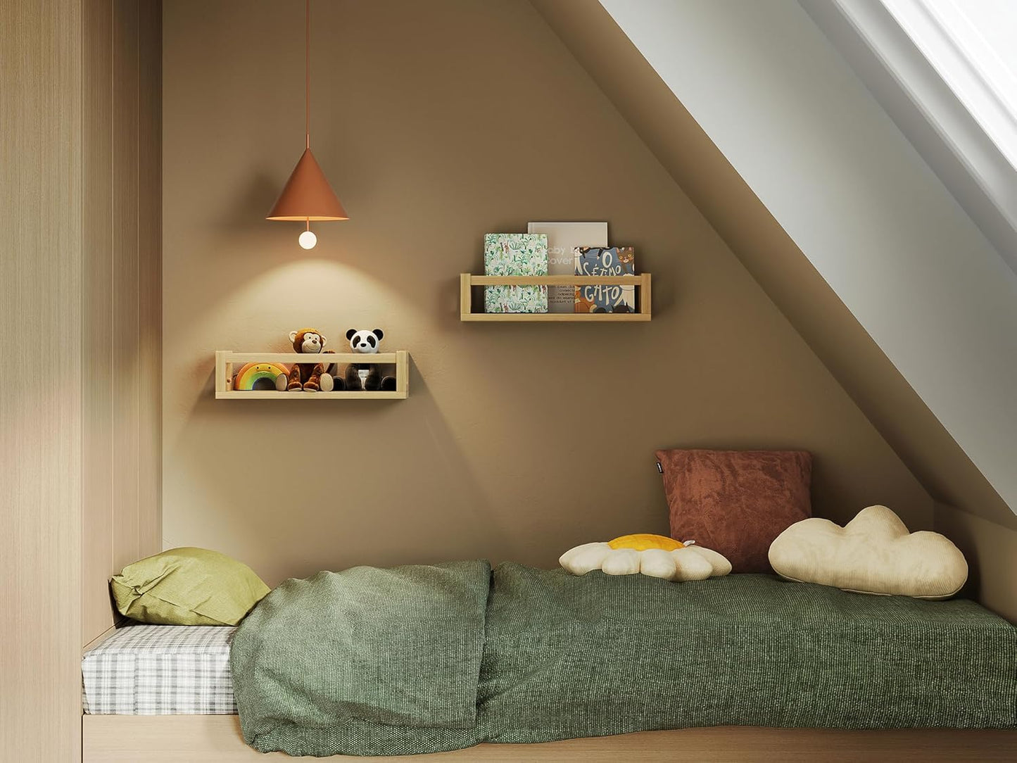 Upgraded Thick Floating Shelves - Multi-Use Wall-Mounted Bookshelves for Kids and Nursery, Ideal for Books, Toys, Spice Rack, Decor - NaturalWood